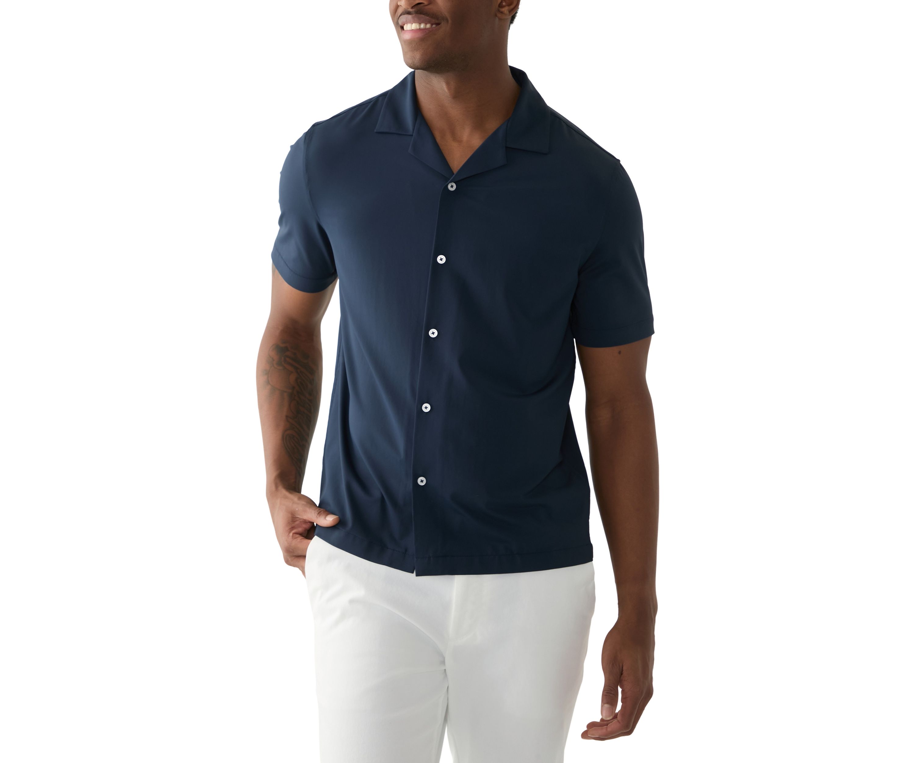 Mens Short Sleeve Stretch Knit Solid Button Down Shirt