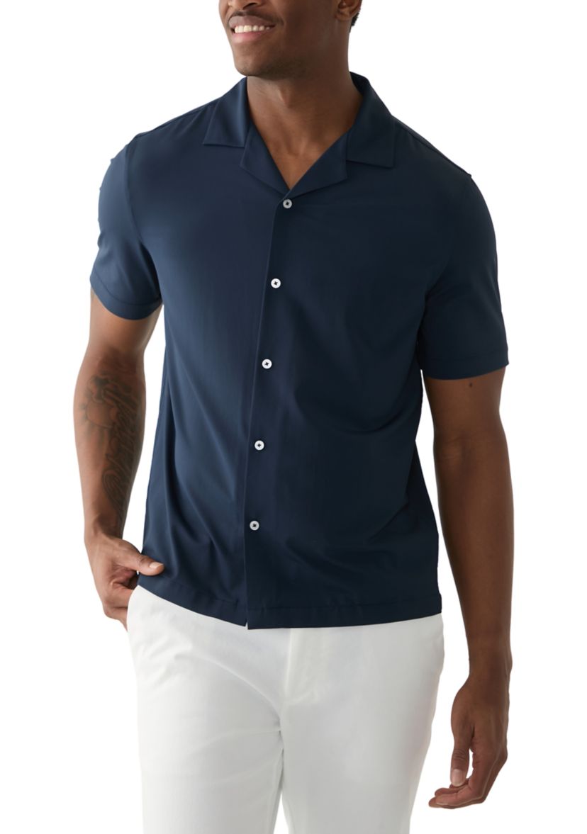 Mens Short Sleeve Stretch Knit Solid Button Down Shirt