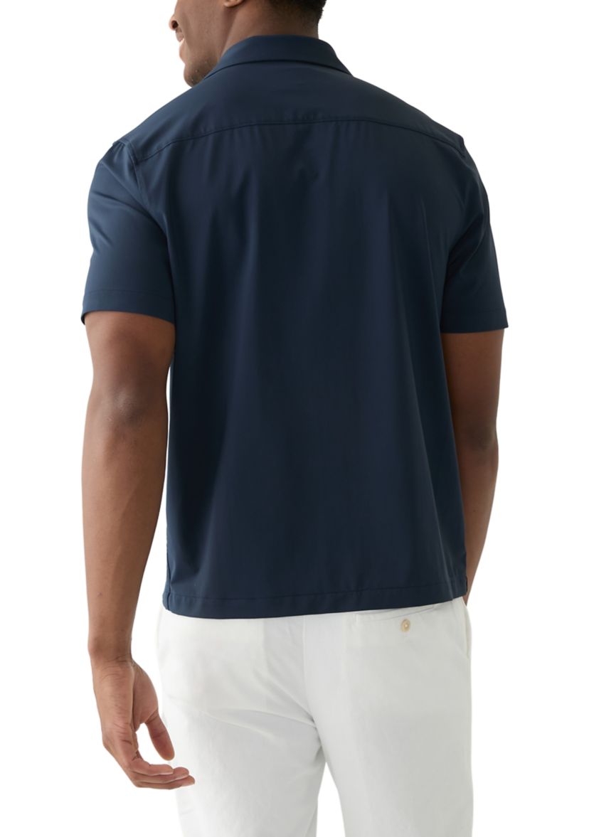 Mens Short Sleeve Stretch Knit Solid Button Down Shirt