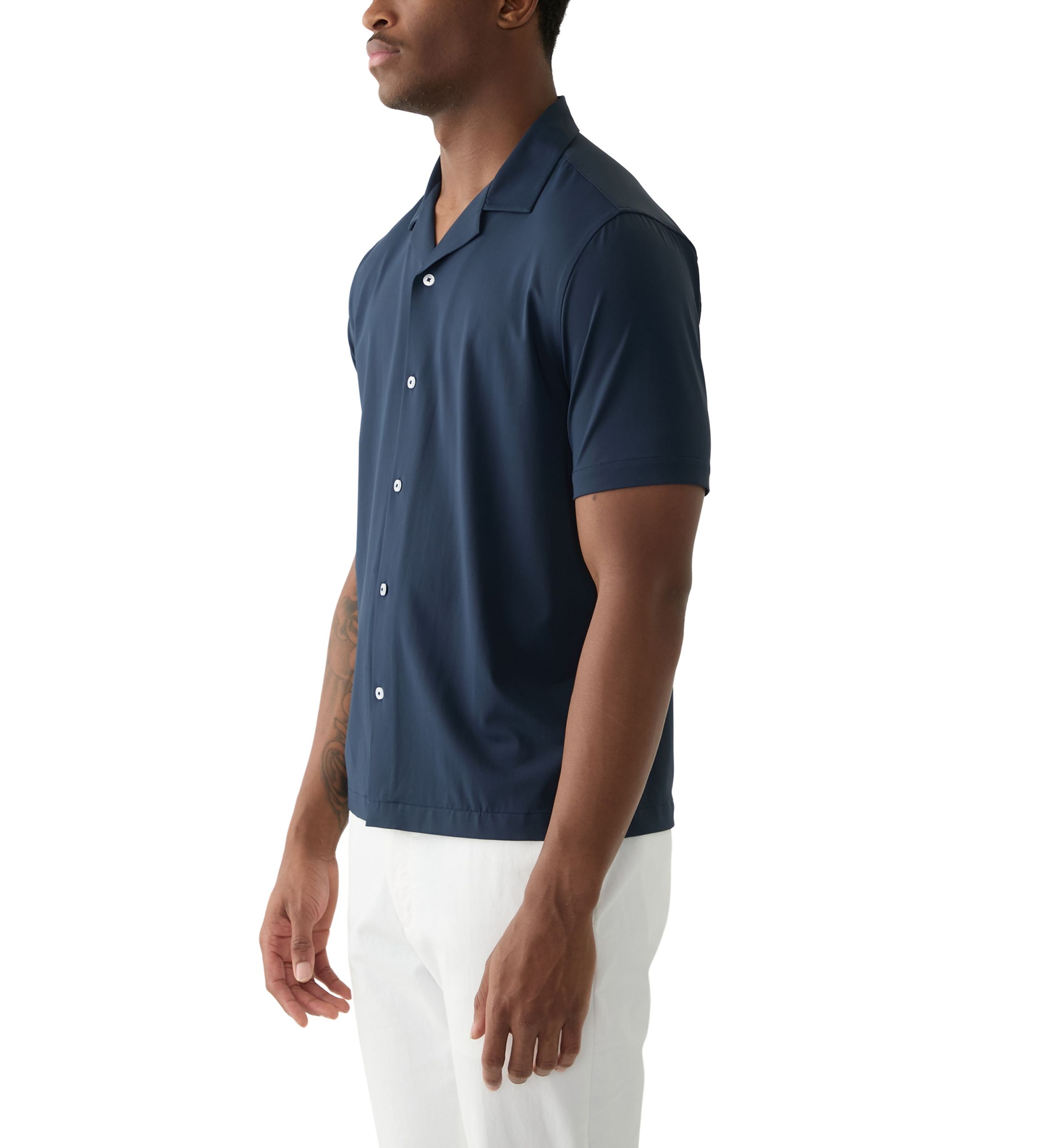 Mens Short Sleeve Stretch Knit Solid Button Down Shirt