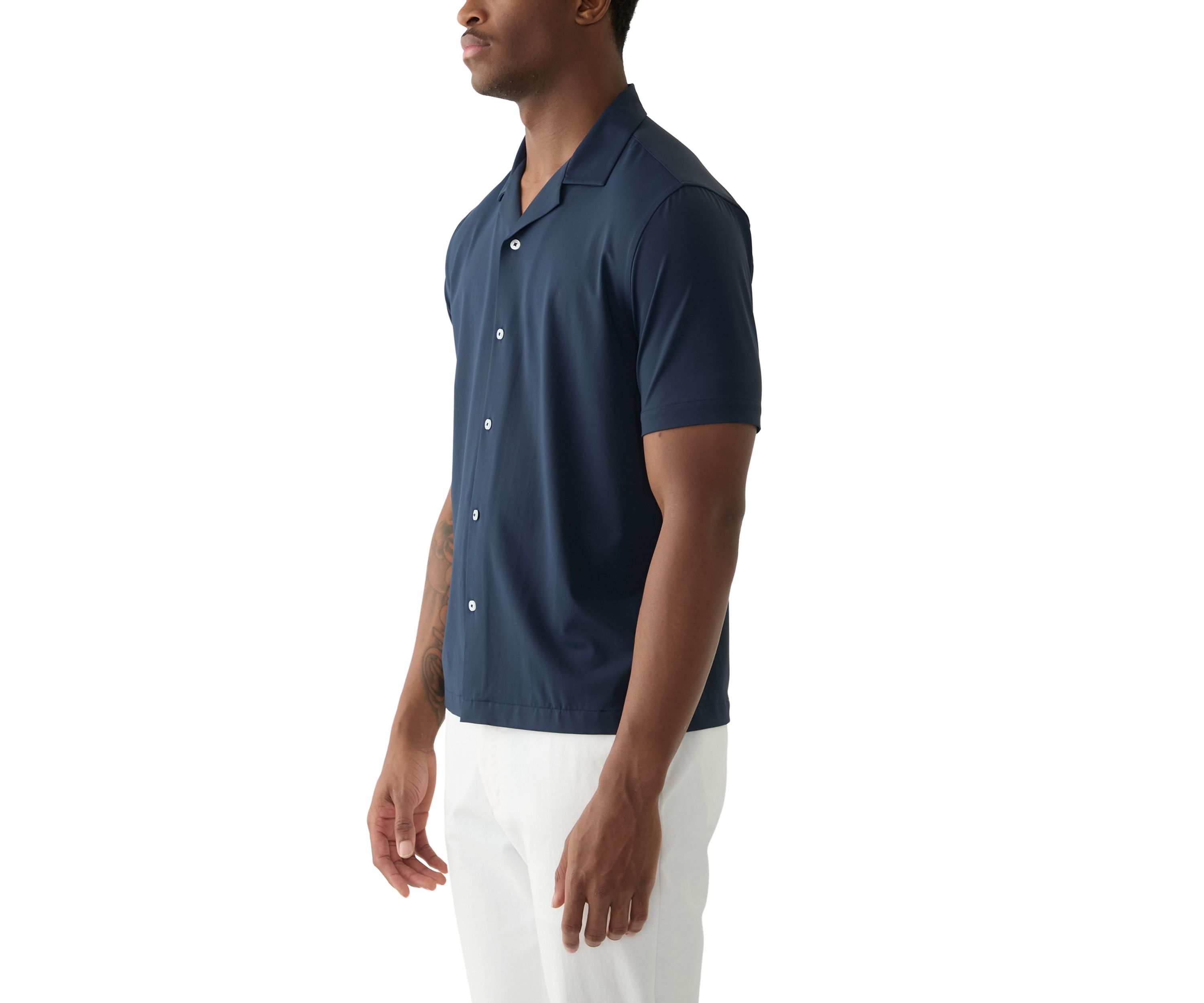 Mens Short Sleeve Stretch Knit Solid Button Down Shirt