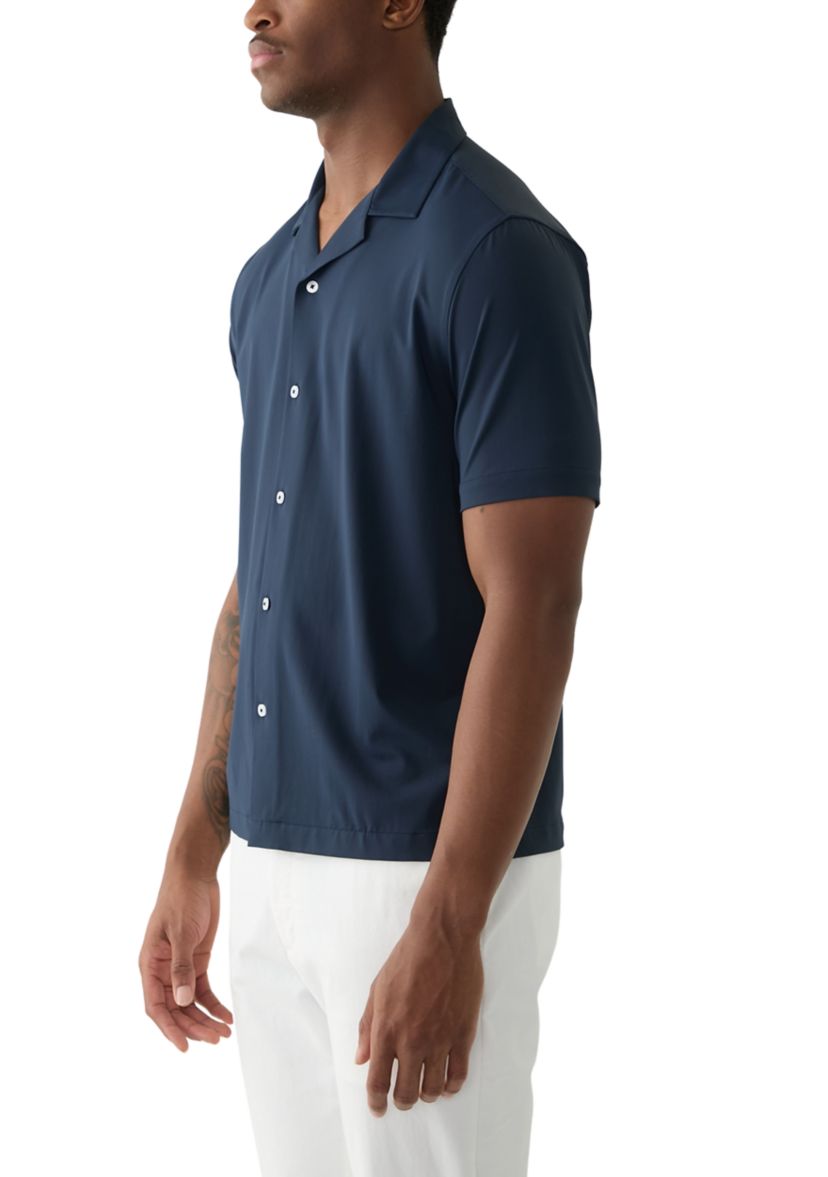 Mens Short Sleeve Stretch Knit Solid Button Down Shirt