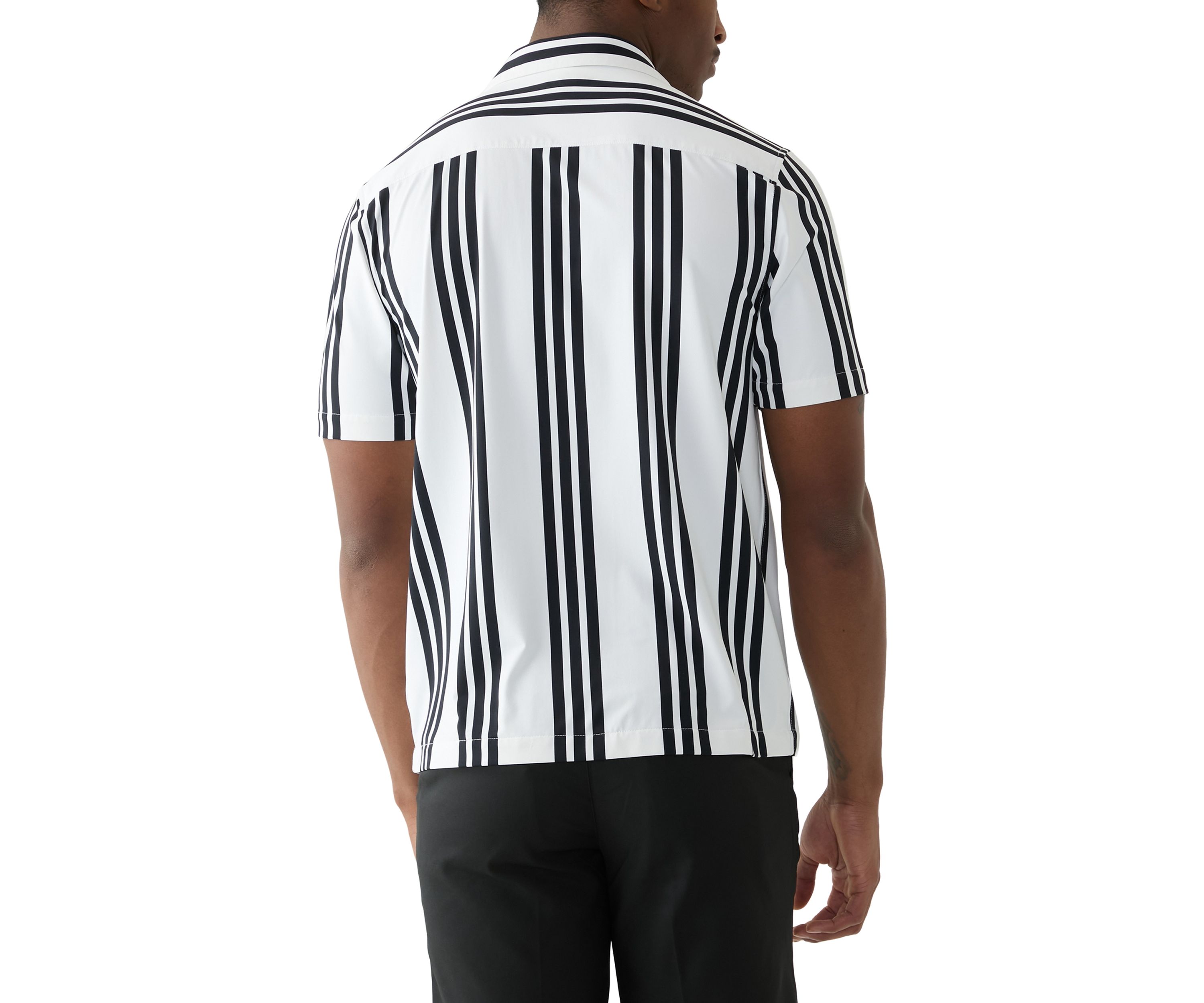 Mens Short Sleeve Stretch Knit Stripe Button Down Shirt
