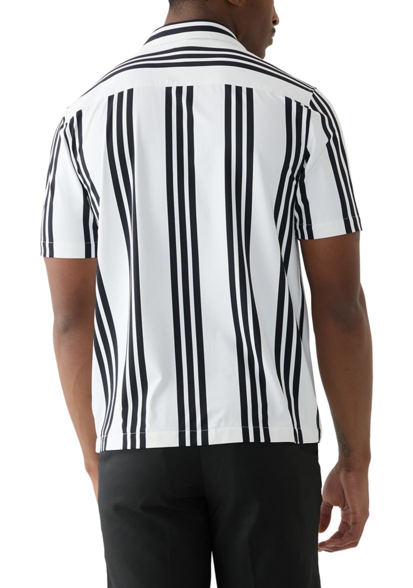 Mens Short Sleeve Stretch Knit Stripe Button Down Shirt