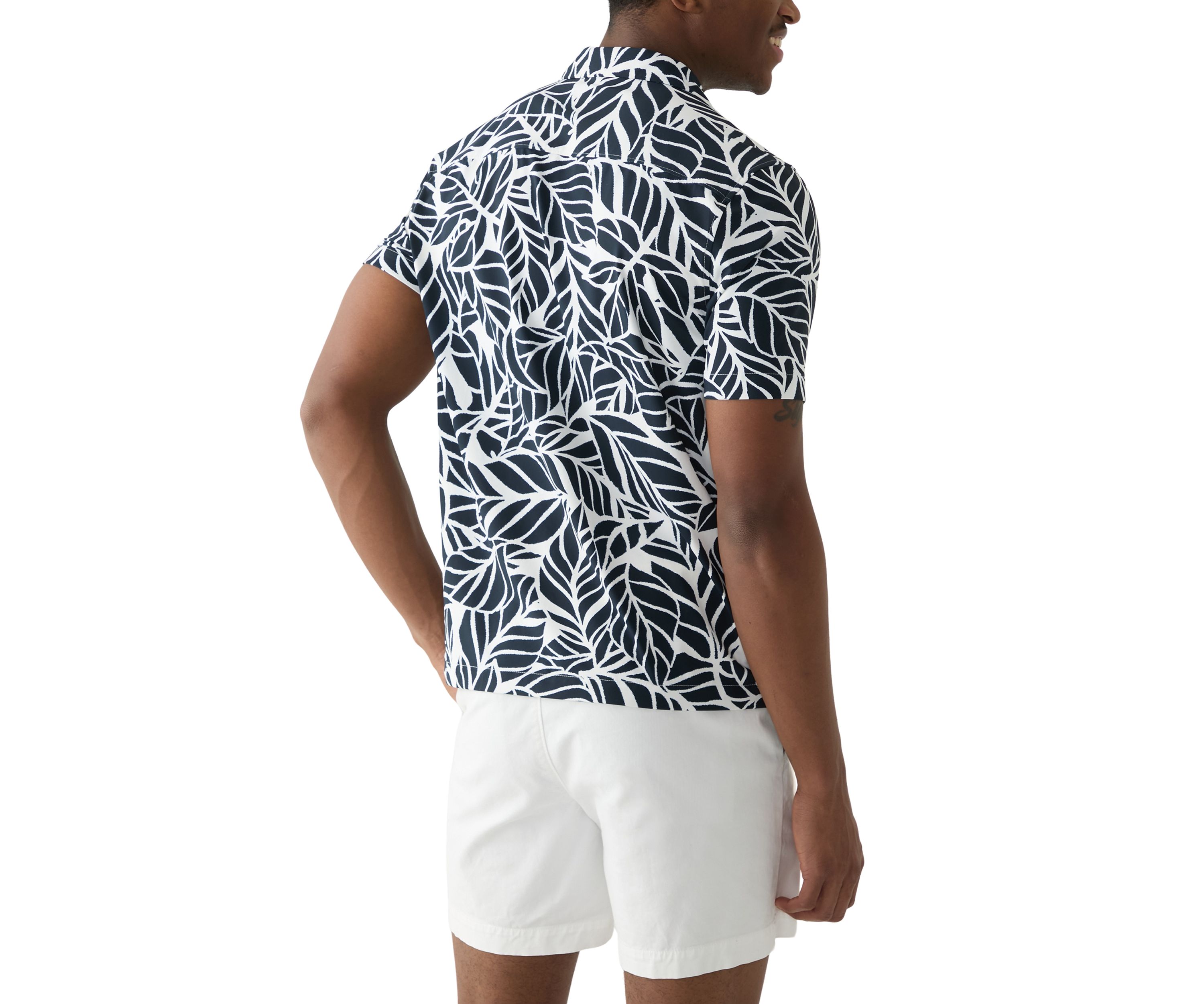 Mens Short Sleeve Stretch Knit Printed Button Down Shirt