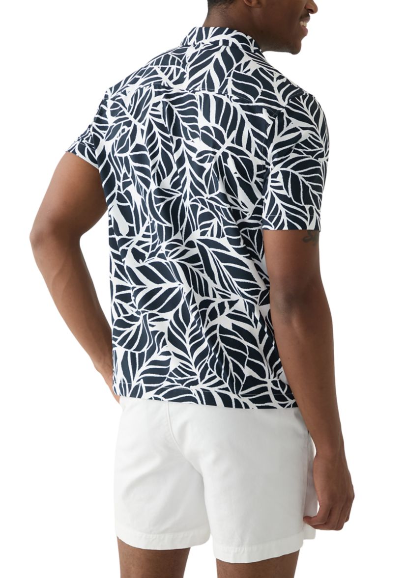 Mens Short Sleeve Stretch Knit Printed Button Down Shirt