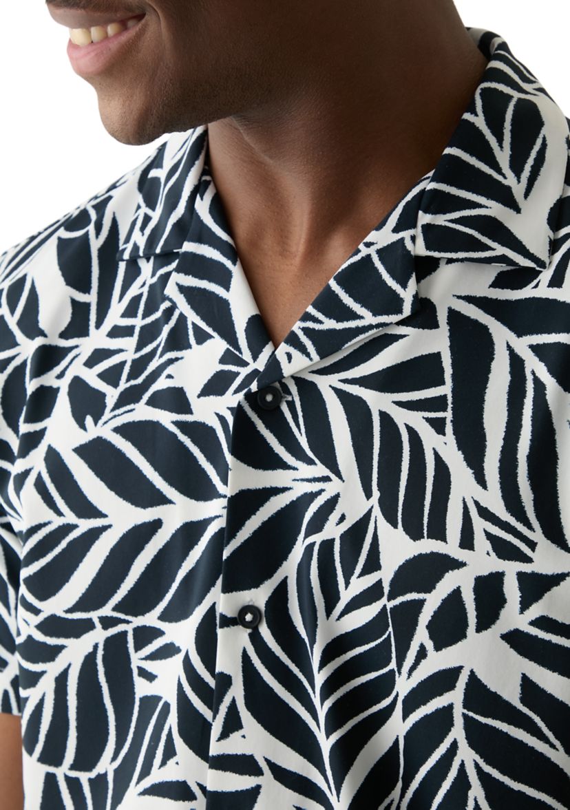 Mens Short Sleeve Stretch Knit Printed Button Down Shirt