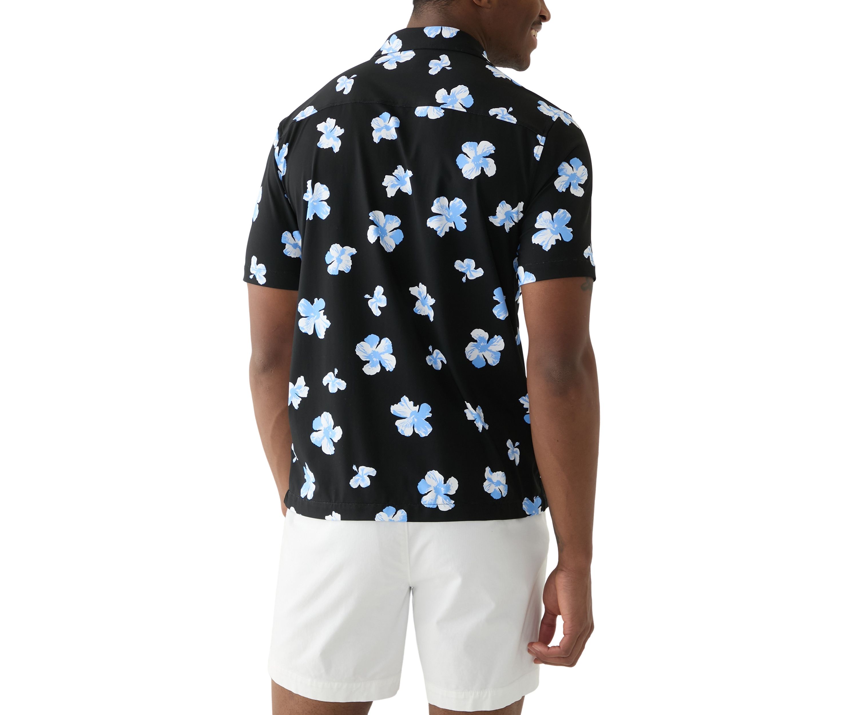 Mens Short Sleeve Stretch Knit Printed Button Down Shirt