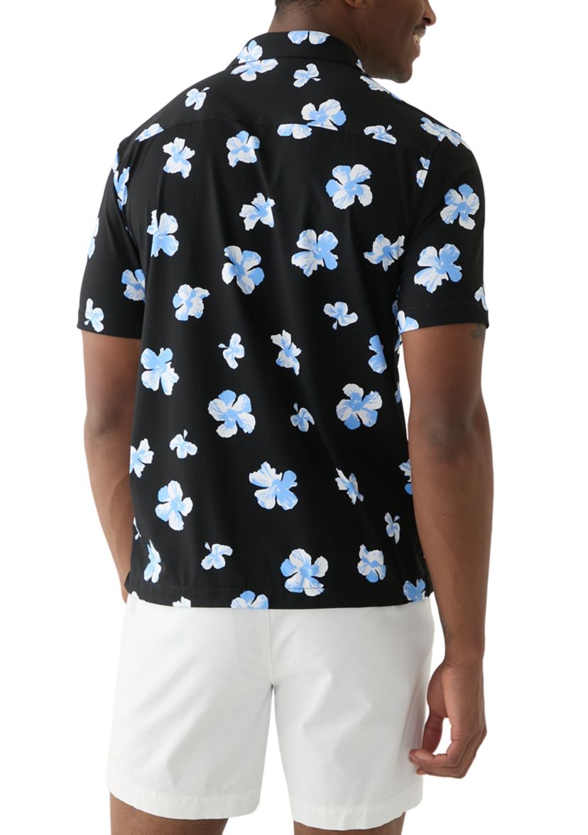 Mens Short Sleeve Stretch Knit Printed Button Down Shirt