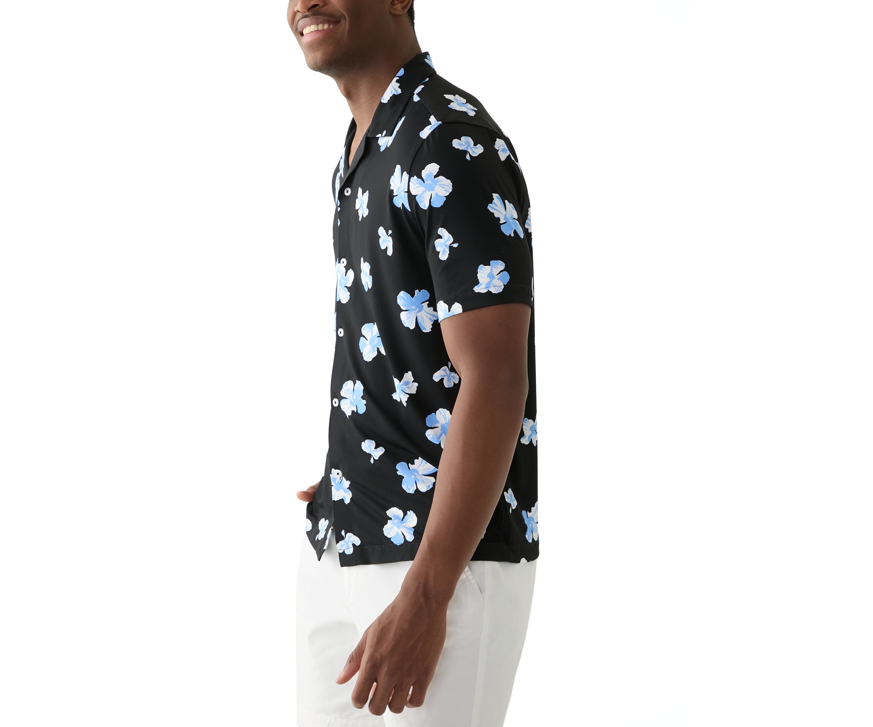 Mens Short Sleeve Stretch Knit Printed Button Down Shirt