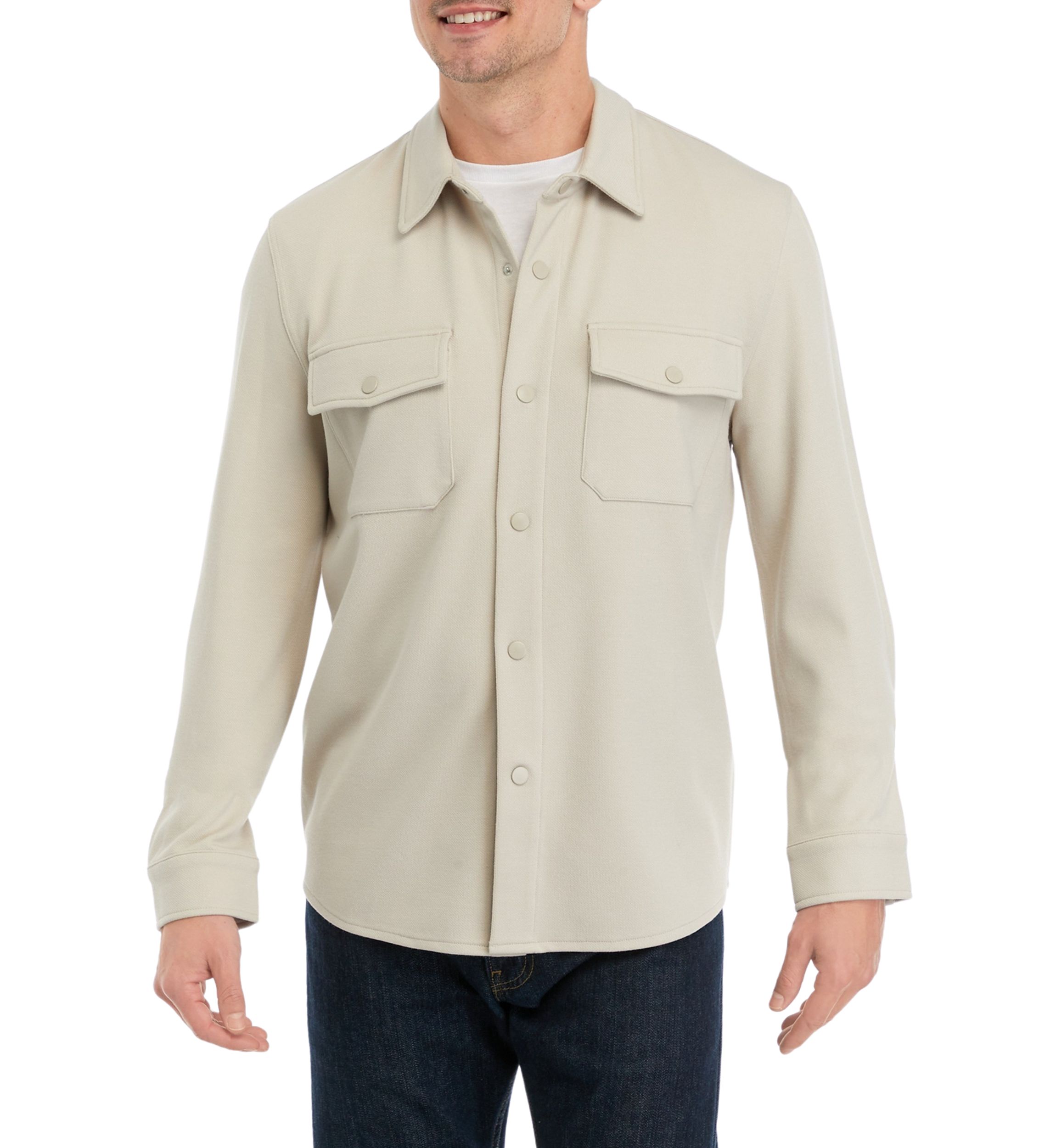 Mens Long Sleeve Collared Snap Shirt Jacket
