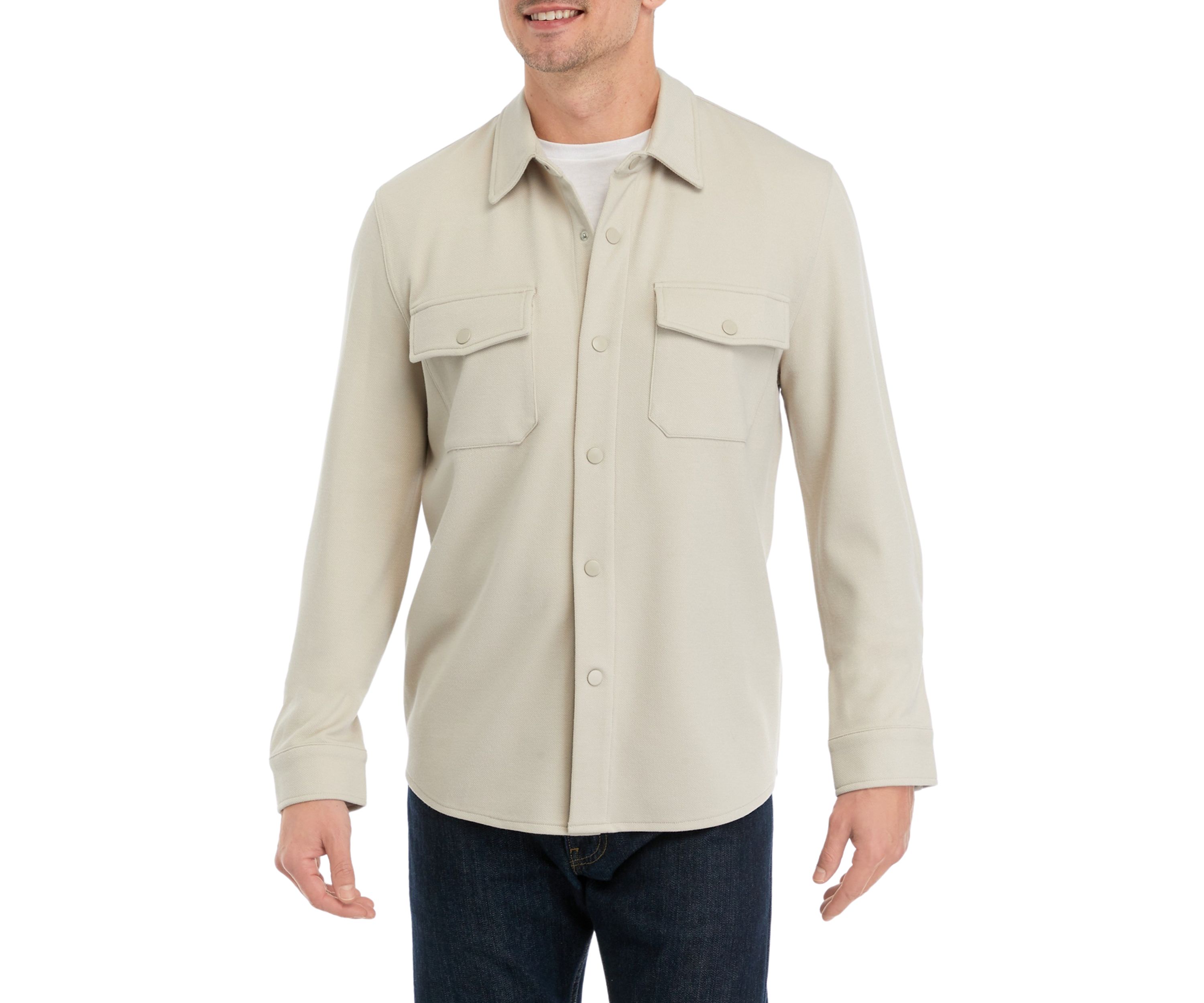 Mens Long Sleeve Collared Snap Shirt Jacket