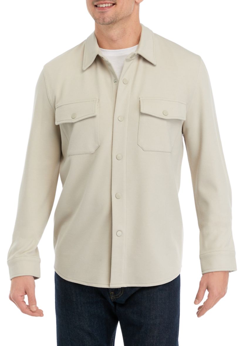 Mens Long Sleeve Collared Snap Shirt Jacket