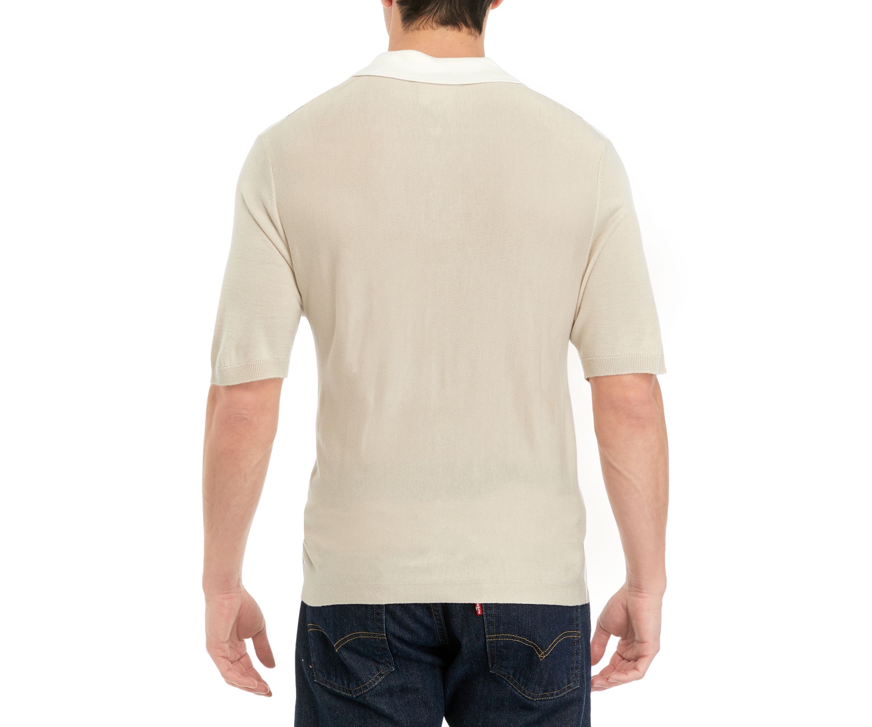 Mens Short Sleeve Vertical Stripe 1/4 Zip Polo Sweater