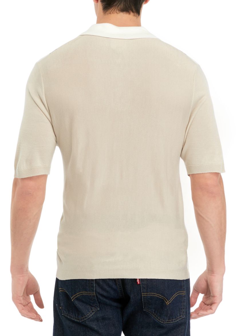 Mens Short Sleeve Vertical Stripe 1/4 Zip Polo Sweater