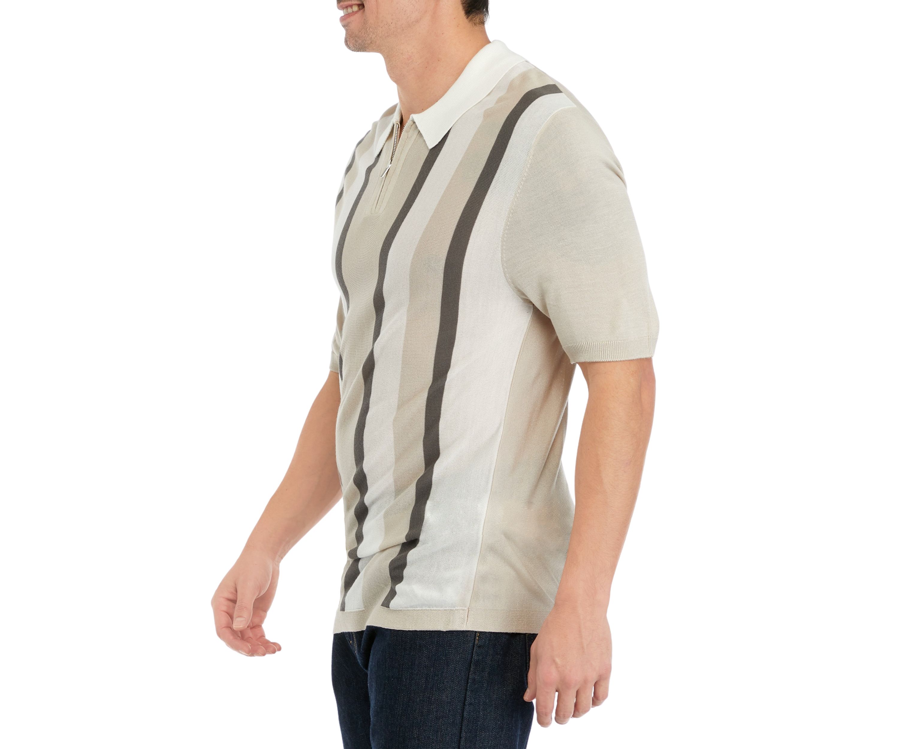 Mens Short Sleeve Vertical Stripe 1/4 Zip Polo Sweater