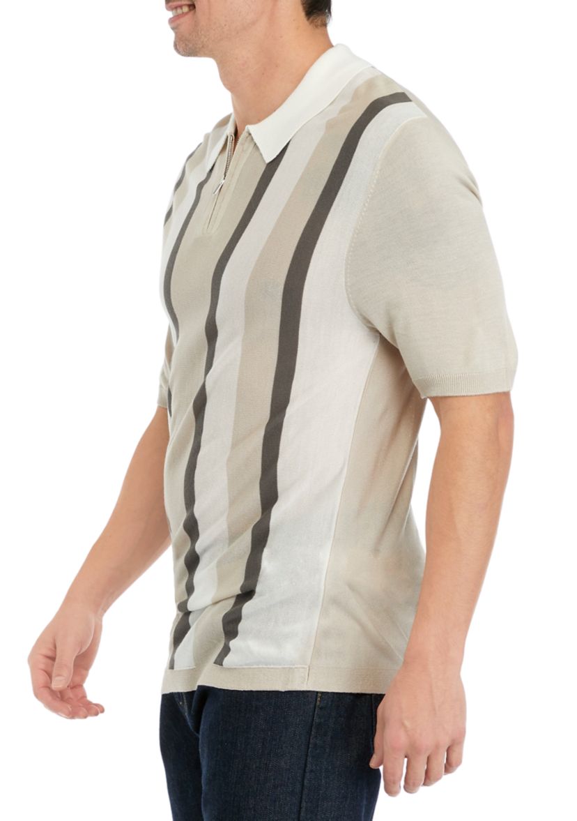 Mens Short Sleeve Vertical Stripe 1/4 Zip Polo Sweater