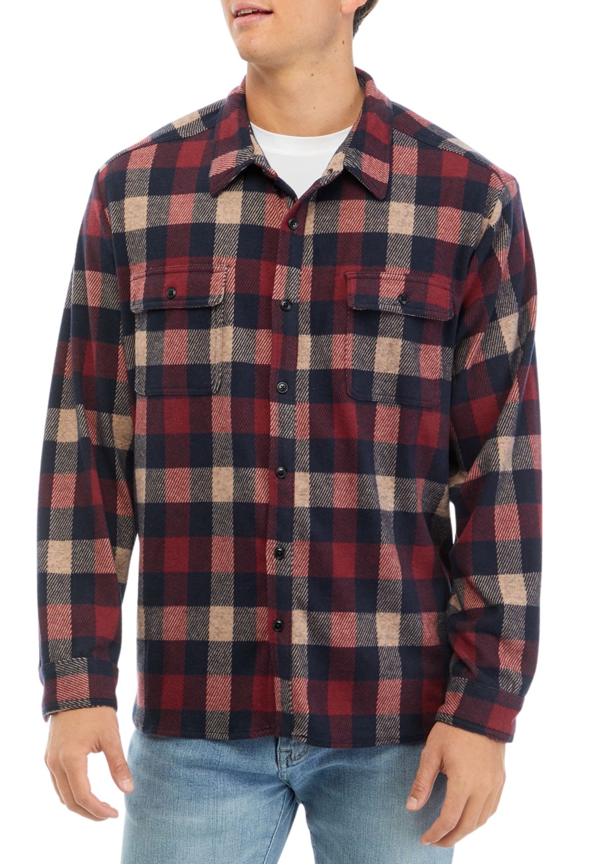 Mens Stretch Flannel Button Down Shirt