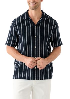 TRUTH by Republic Men's Striped Button Down Dobby Shirt, Navy Blue, Large