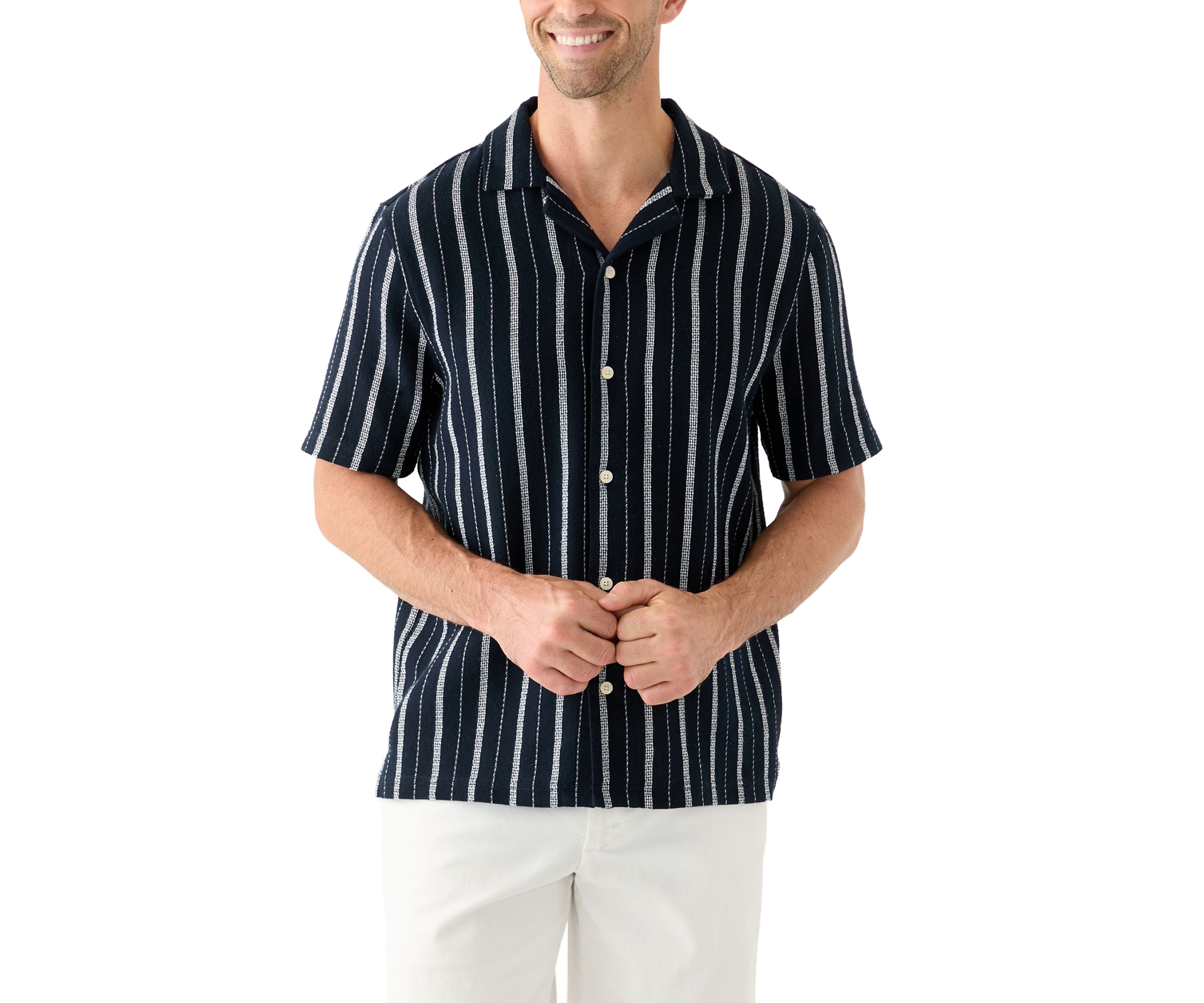 Mens Striped Button Down Dobby Shirt