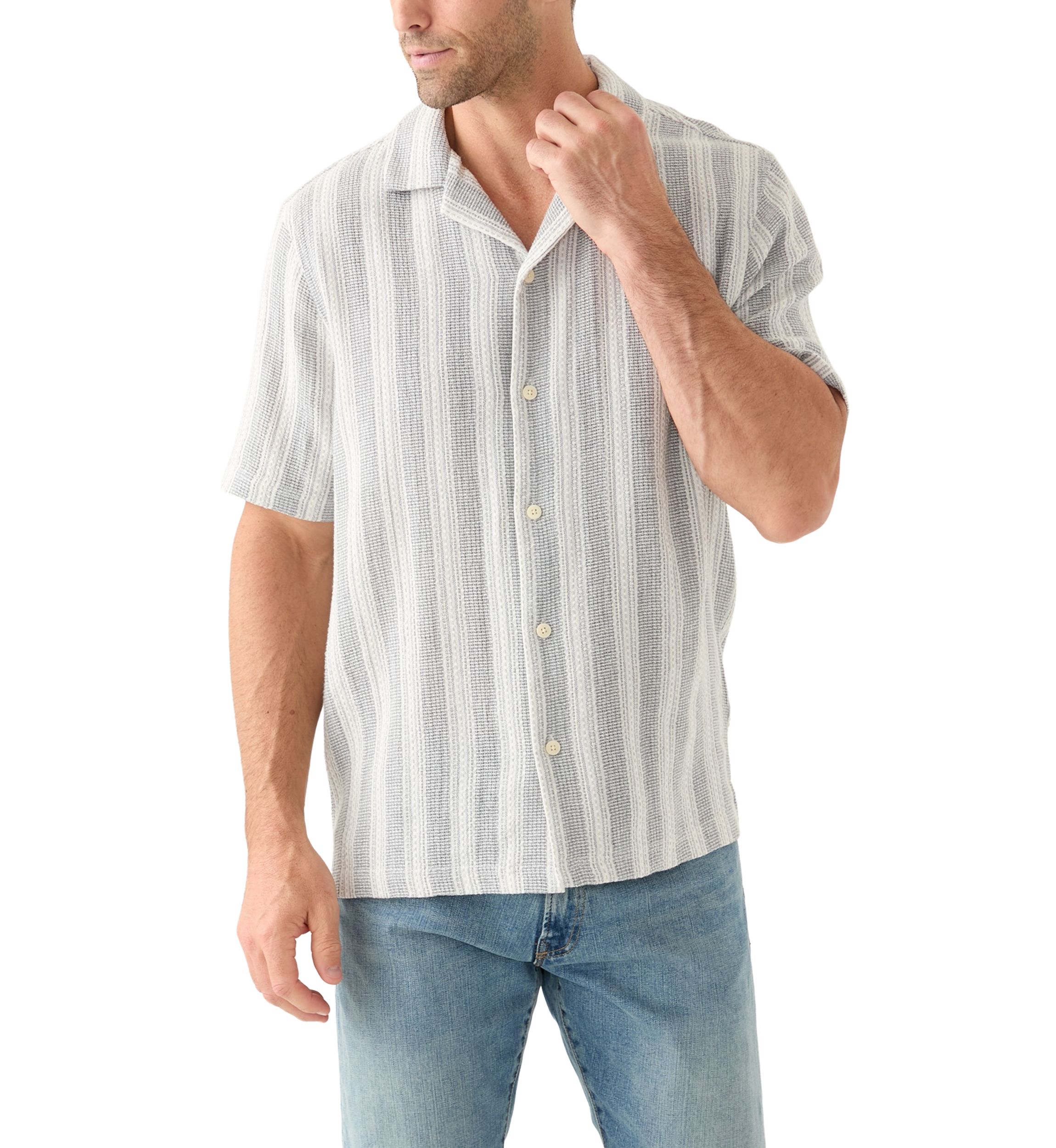 Mens Striped Button Down Dobby Shirt