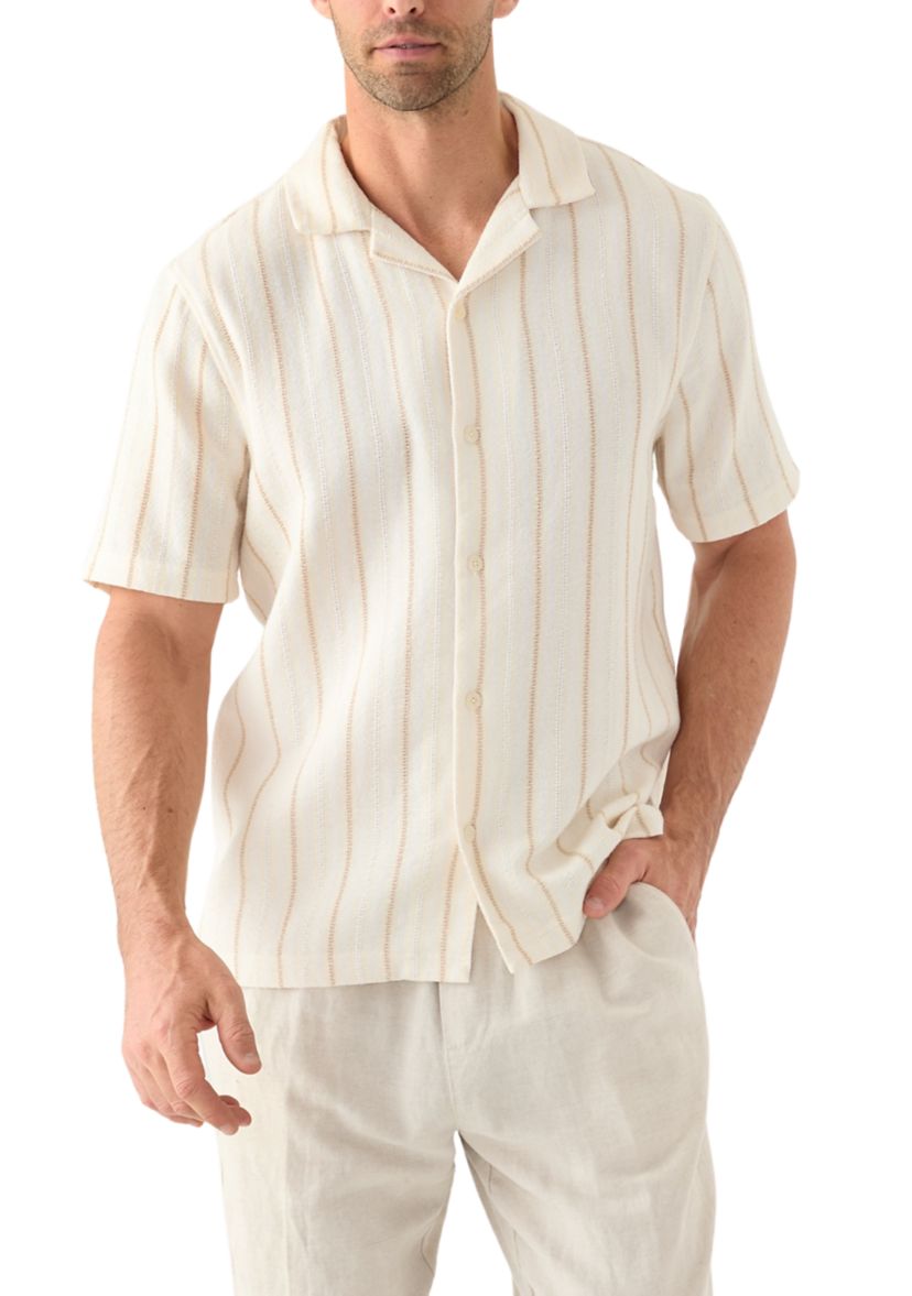 Mens Striped Button Down Dobby Shirt