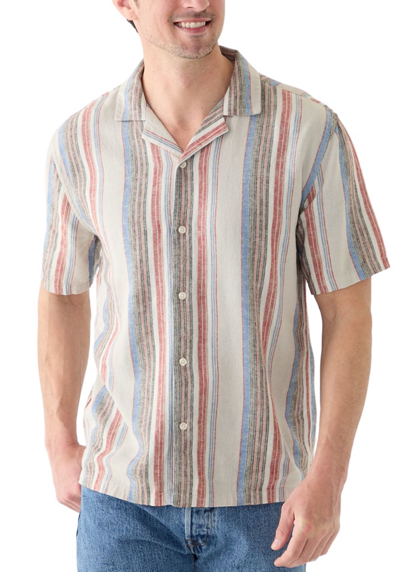 Short Sleeve Stripe Linen Camp Shirt