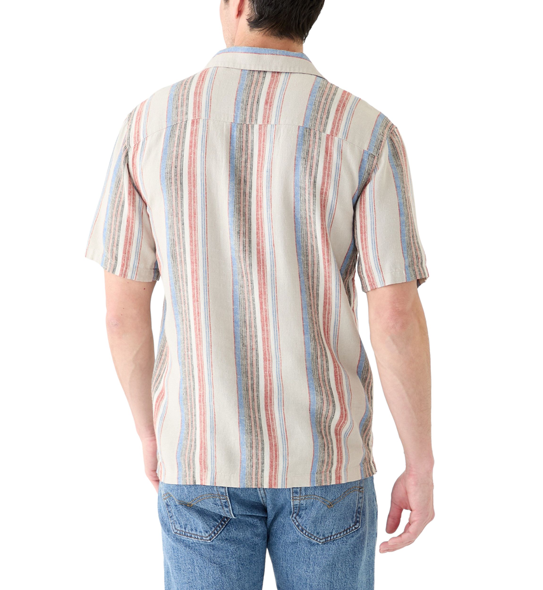 Short Sleeve Stripe Linen Camp Shirt