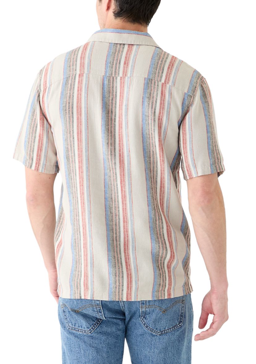 Short Sleeve Stripe Linen Camp Shirt