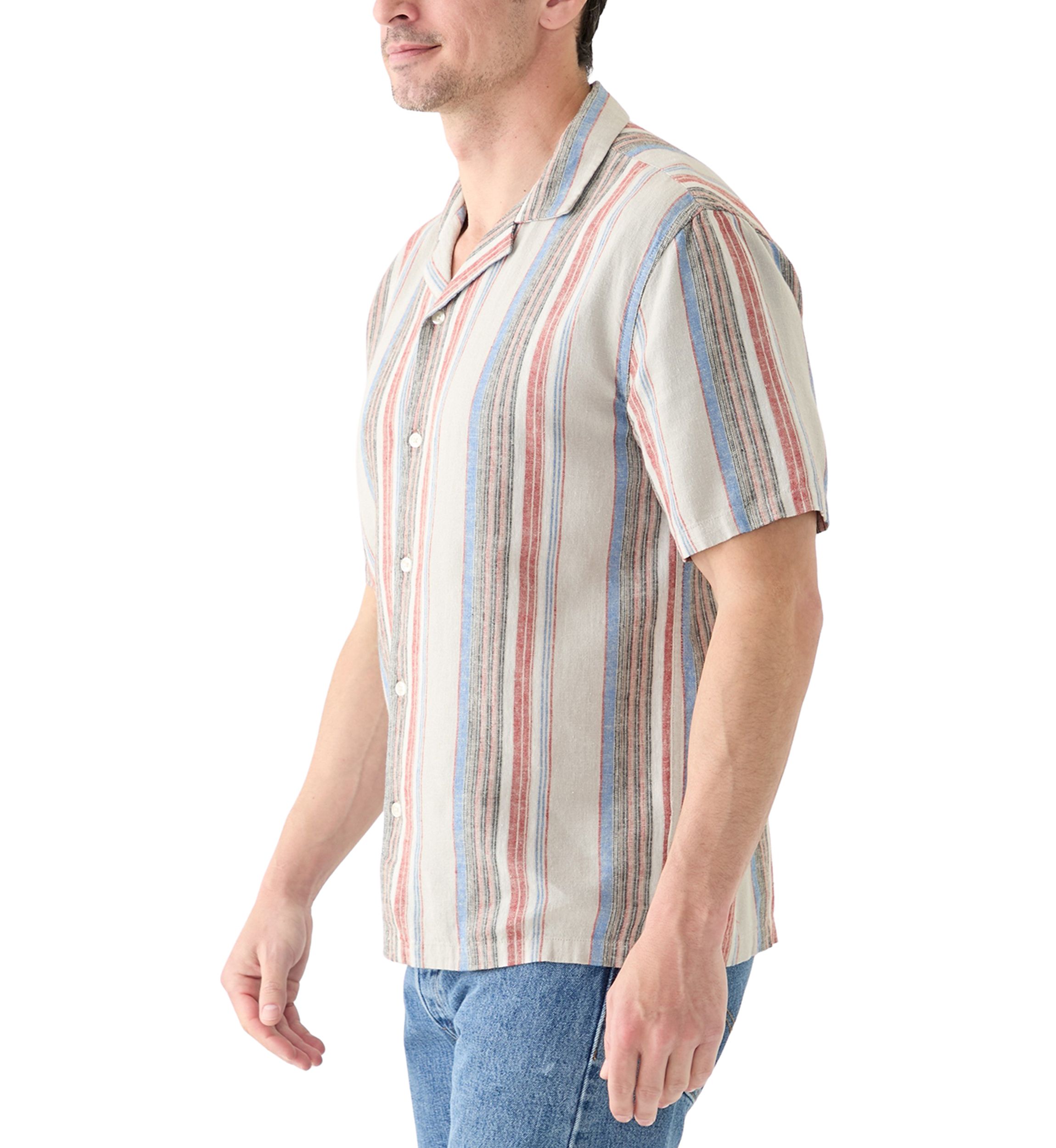 Short Sleeve Stripe Linen Camp Shirt