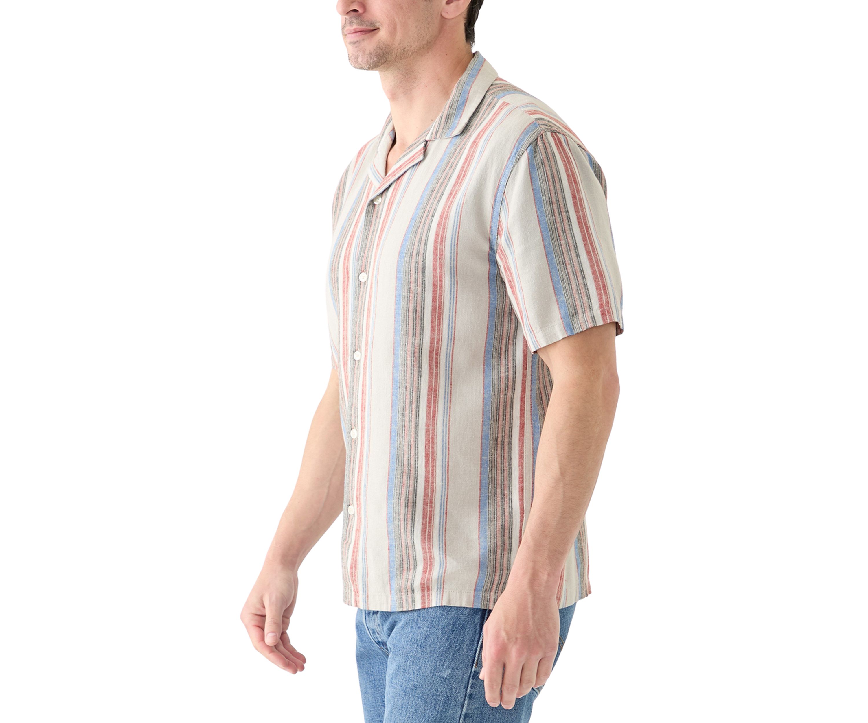 Short Sleeve Stripe Linen Camp Shirt