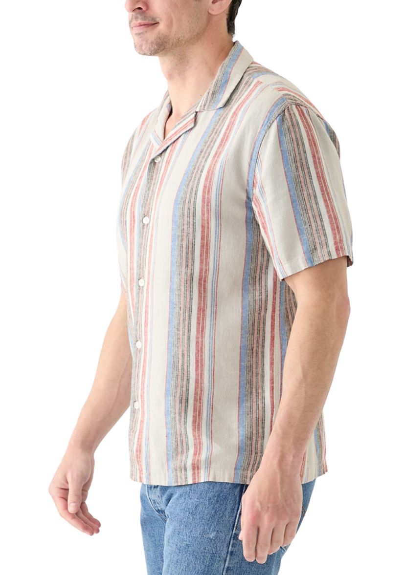 Short Sleeve Stripe Linen Camp Shirt