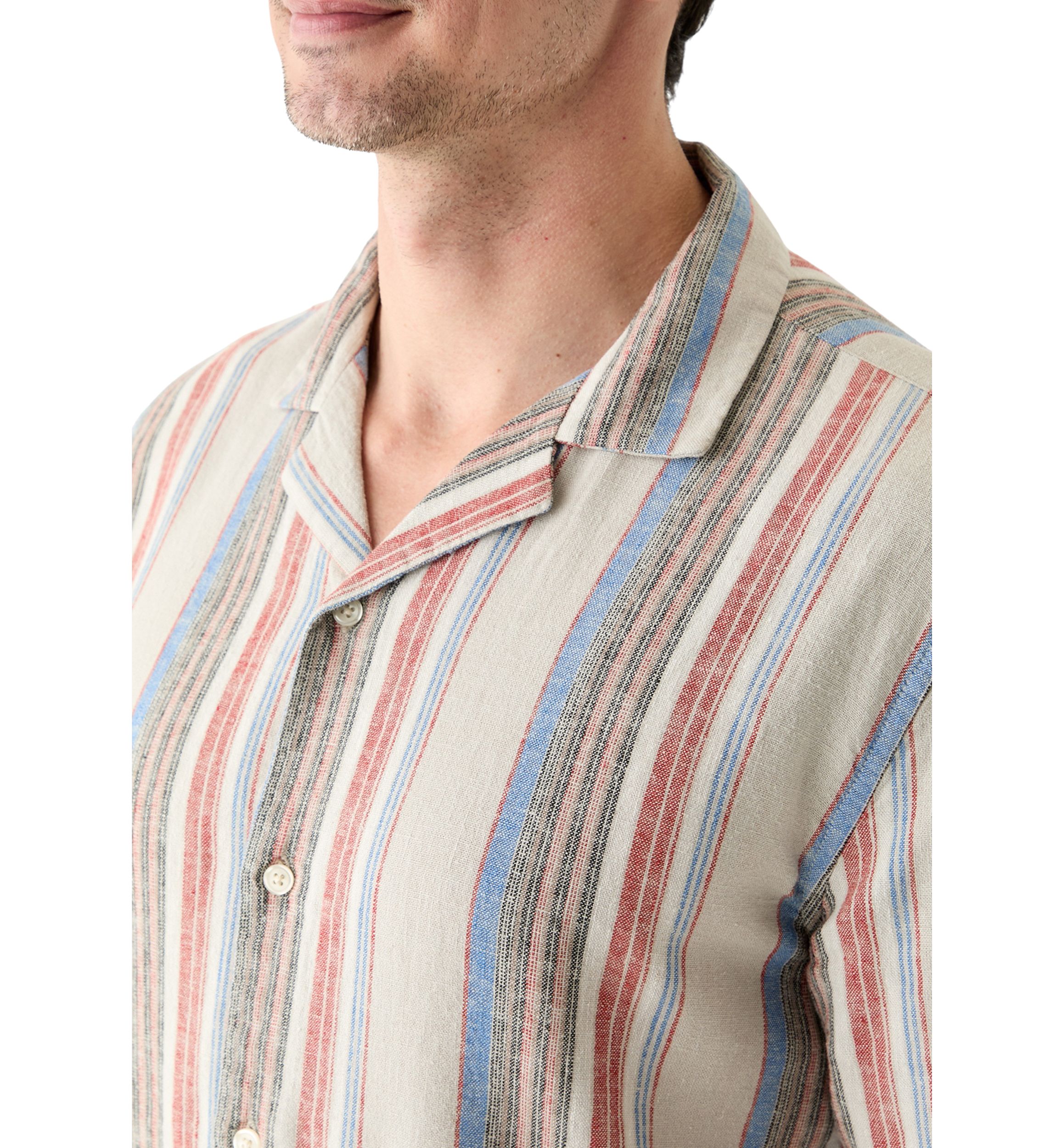 Short Sleeve Stripe Linen Camp Shirt