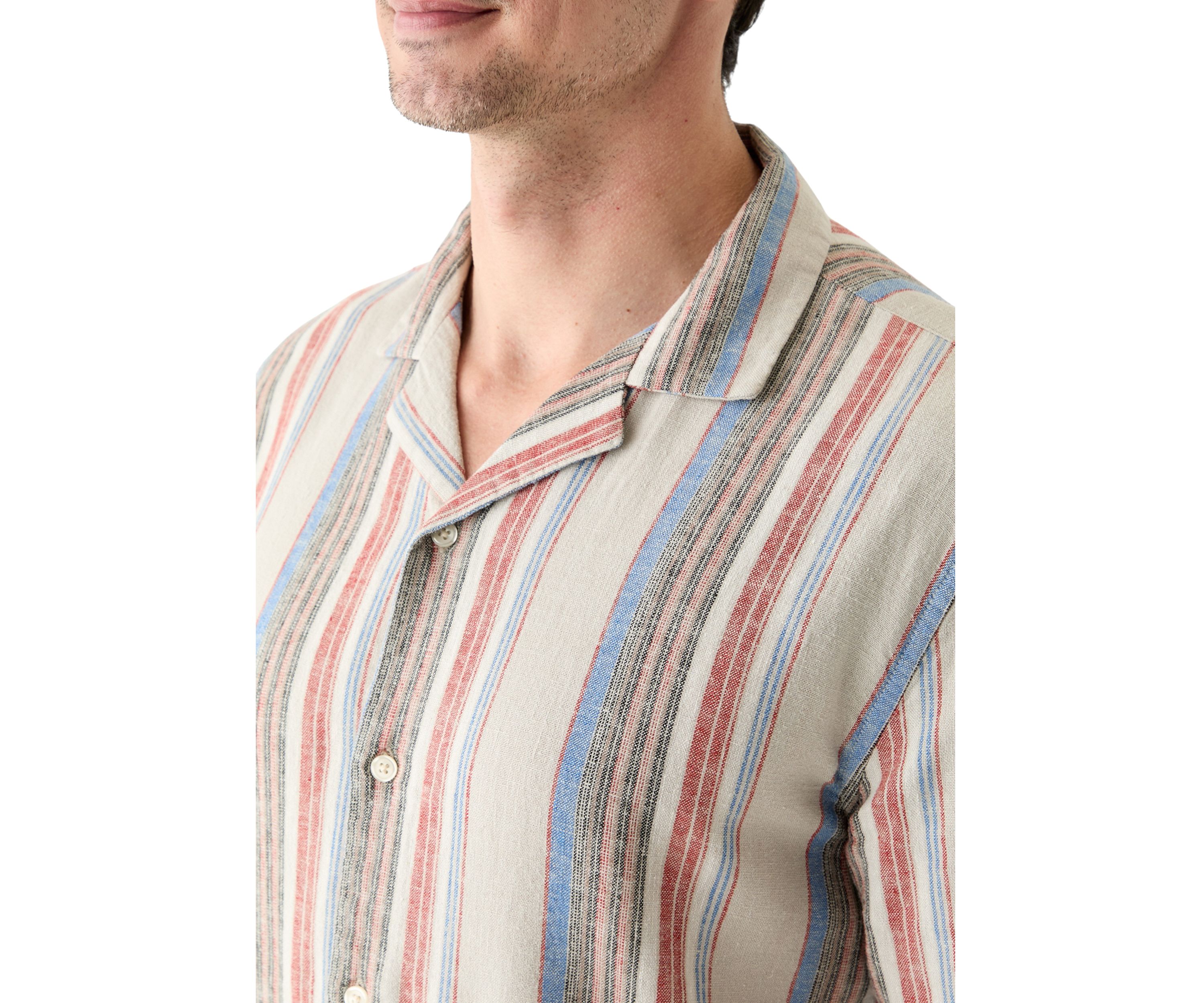 Short Sleeve Stripe Linen Camp Shirt