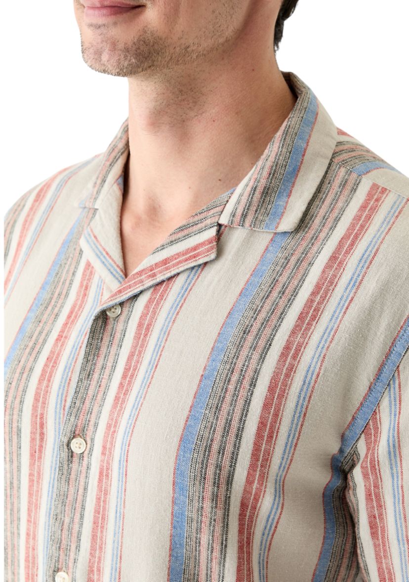 Short Sleeve Stripe Linen Camp Shirt