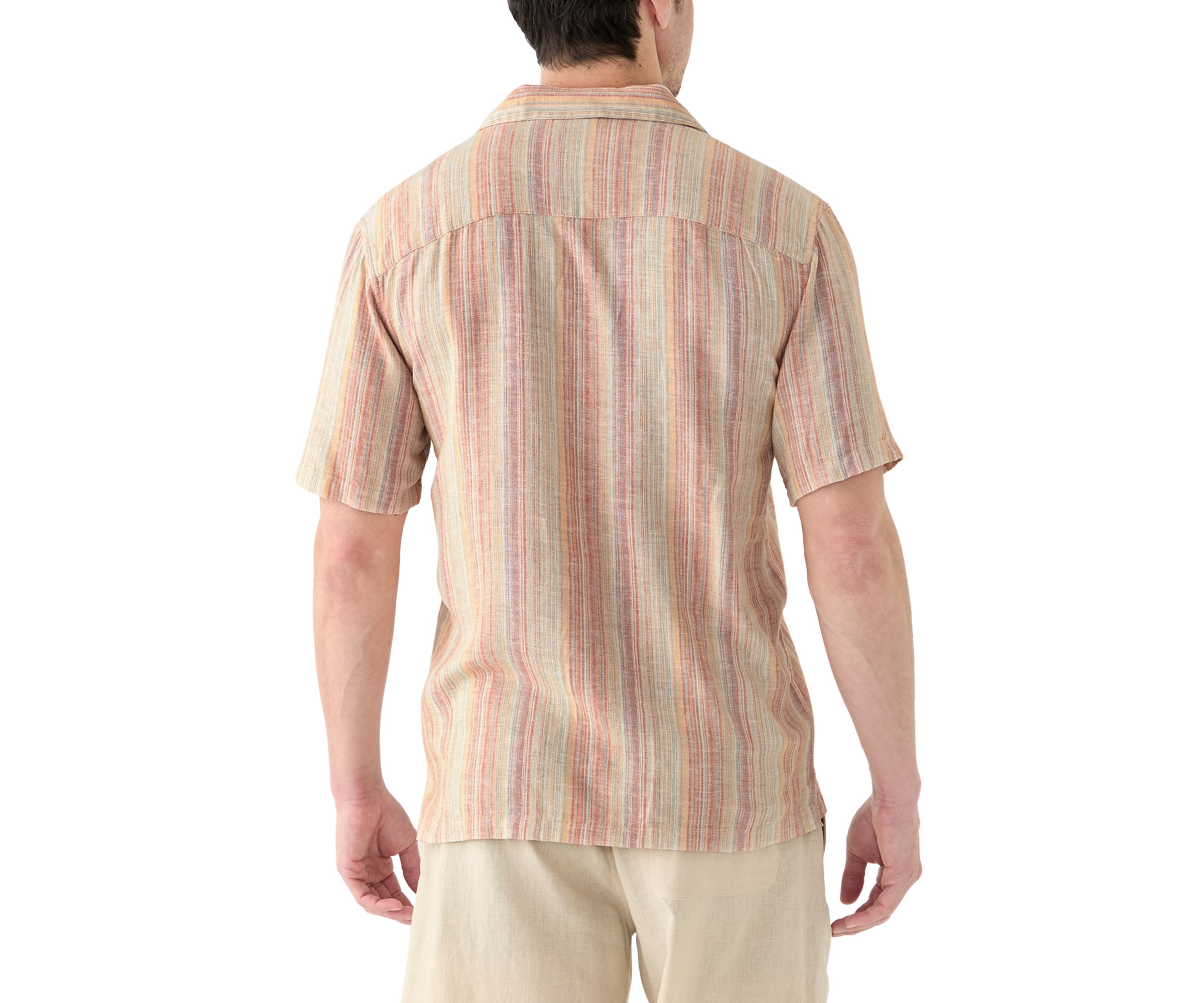 Mens Short Sleeve Camp Linen Stripe Shirt