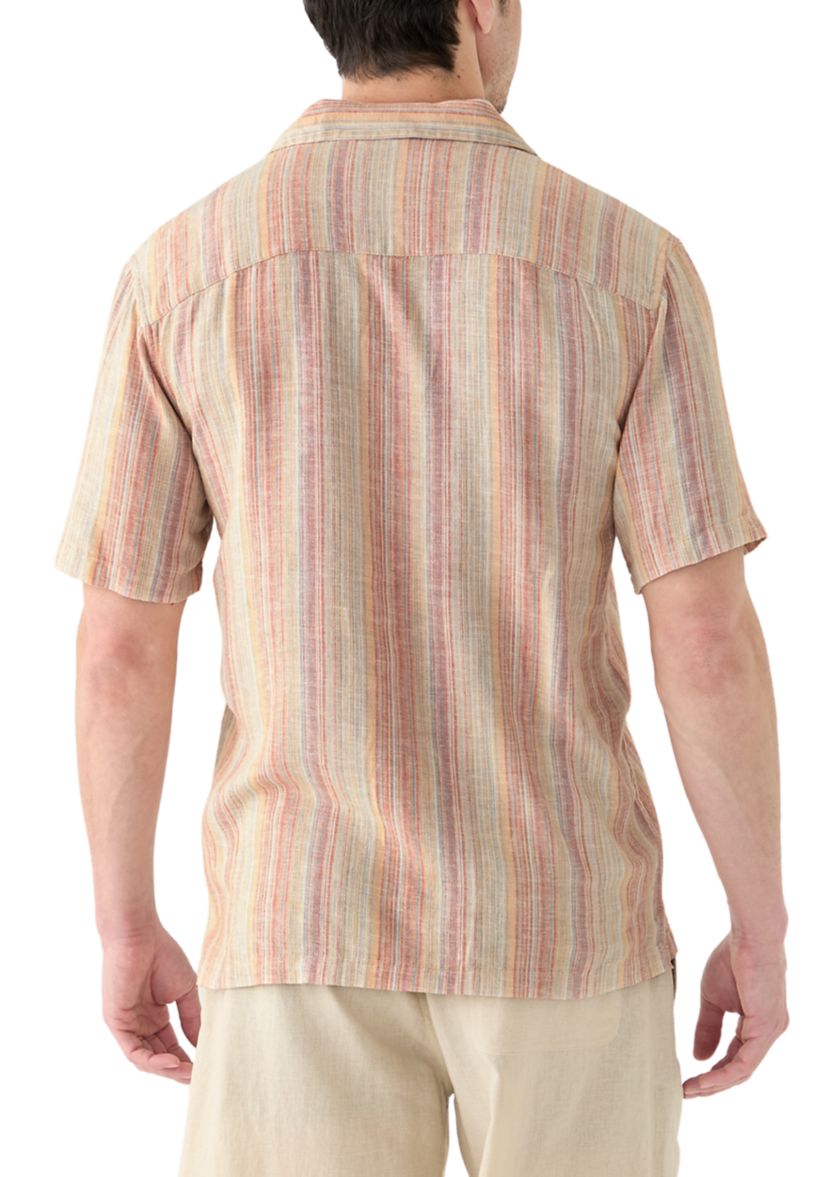 Mens Short Sleeve Camp Linen Stripe Shirt