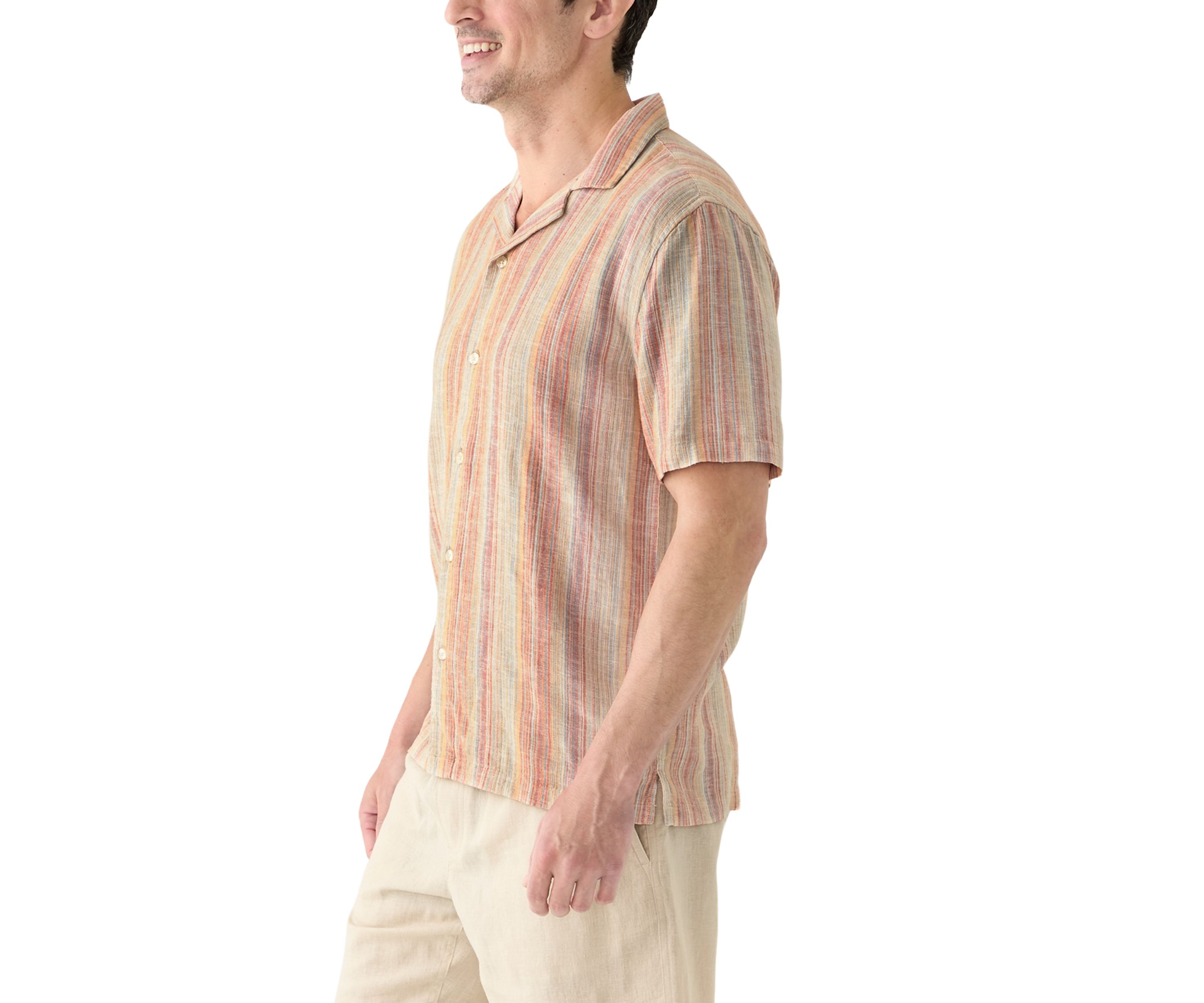Mens Short Sleeve Camp Linen Stripe Shirt