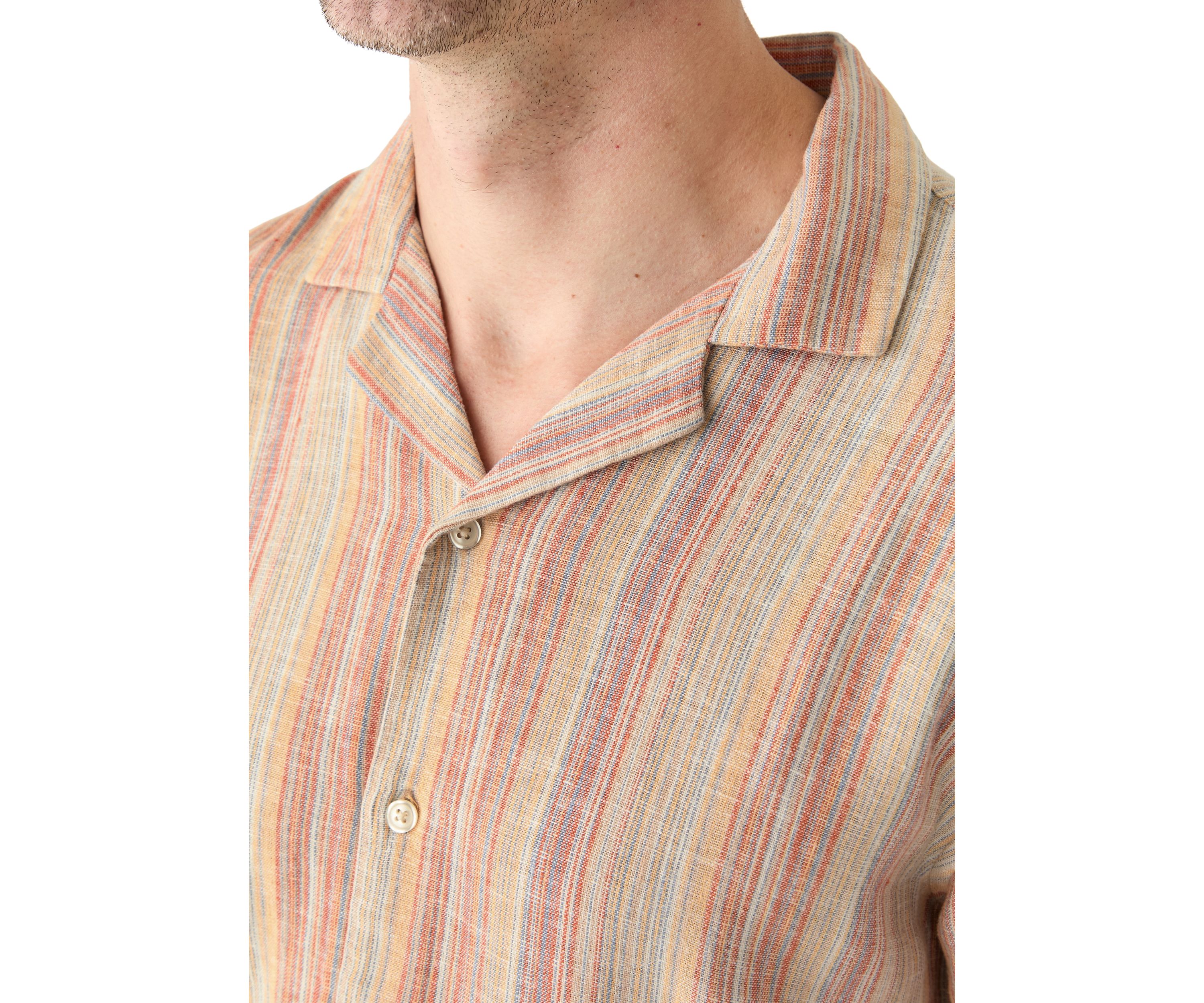 Mens Short Sleeve Camp Linen Stripe Shirt