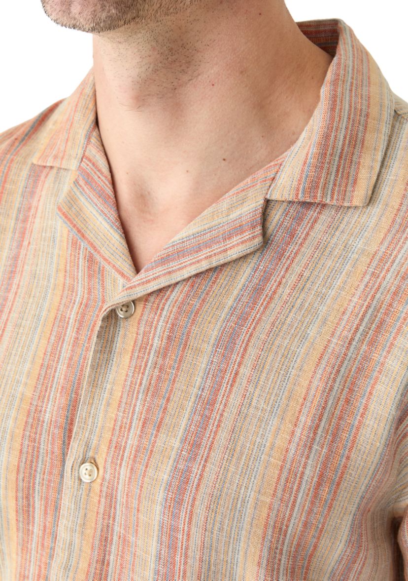 Mens Short Sleeve Camp Linen Stripe Shirt