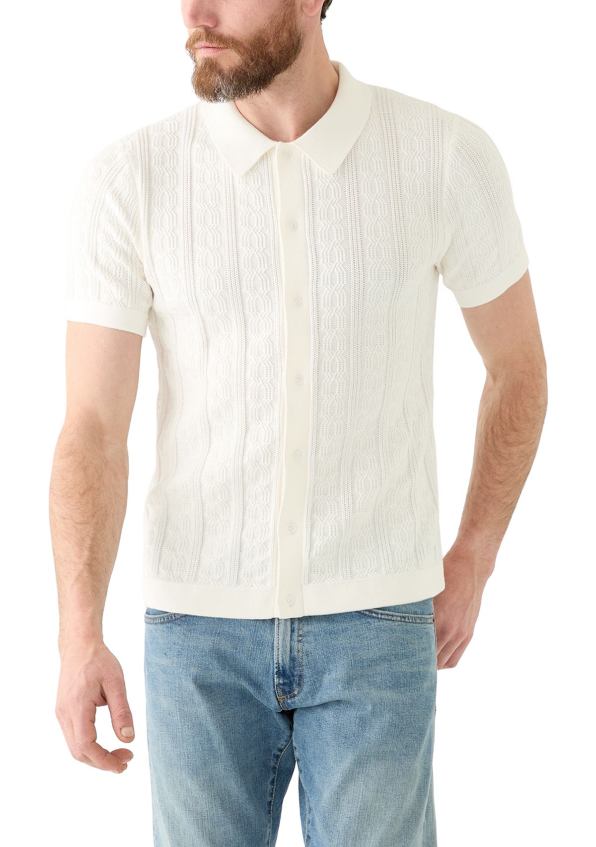 Short Sleeve Cable Button Sweater Knit Polo Shirt