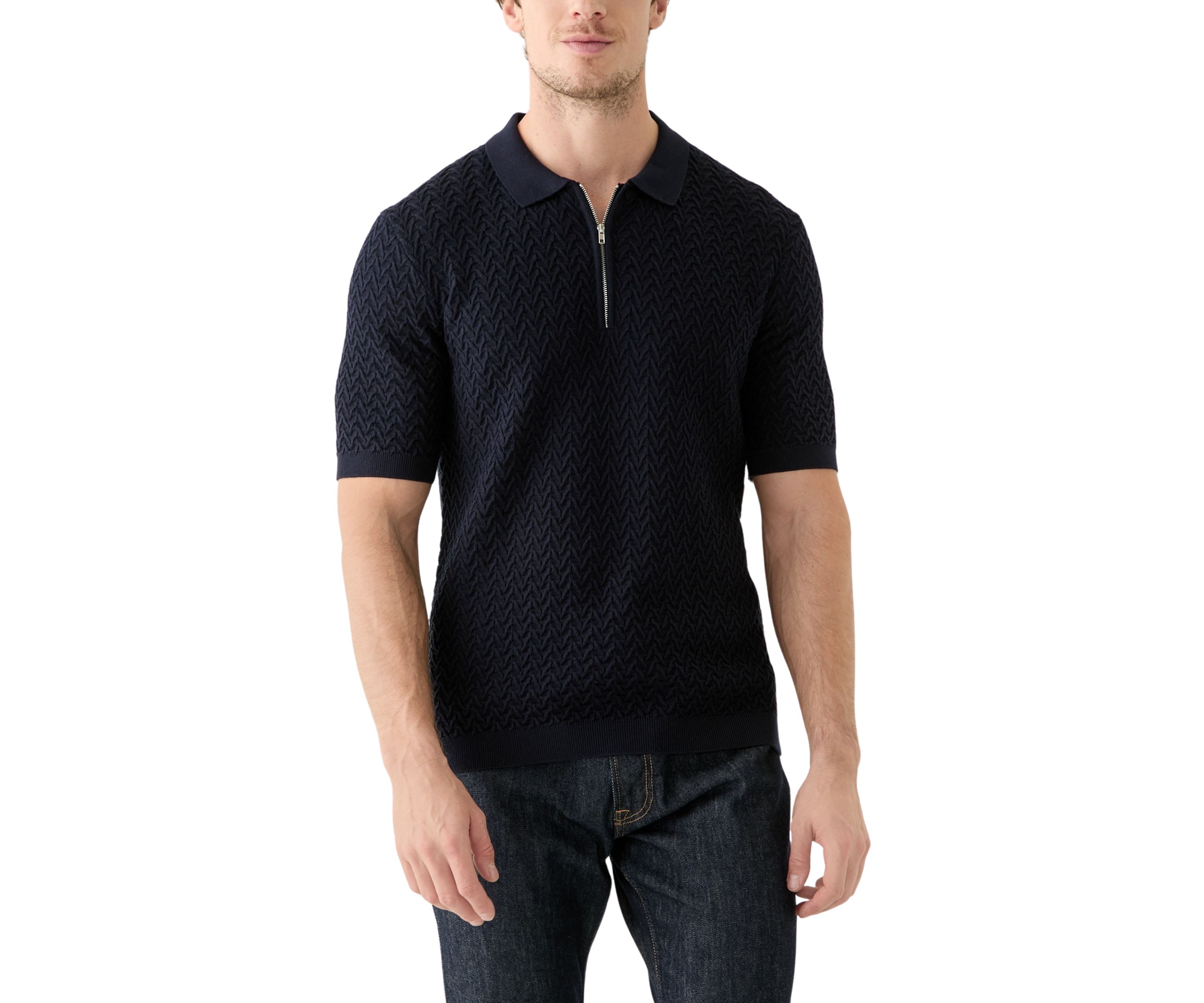 Short Sleeve Textured Zip Sweater Polo Shirt 