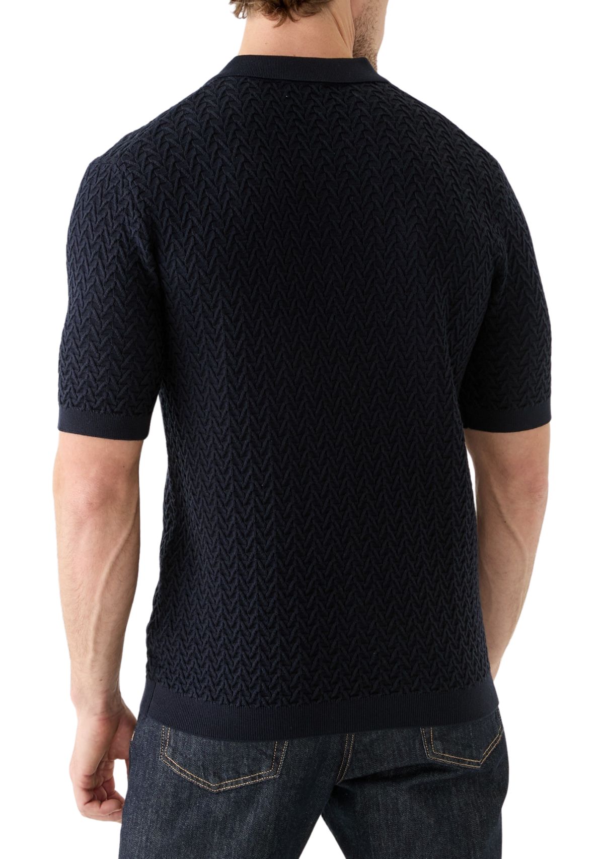 Short Sleeve Textured Zip Sweater Polo Shirt 