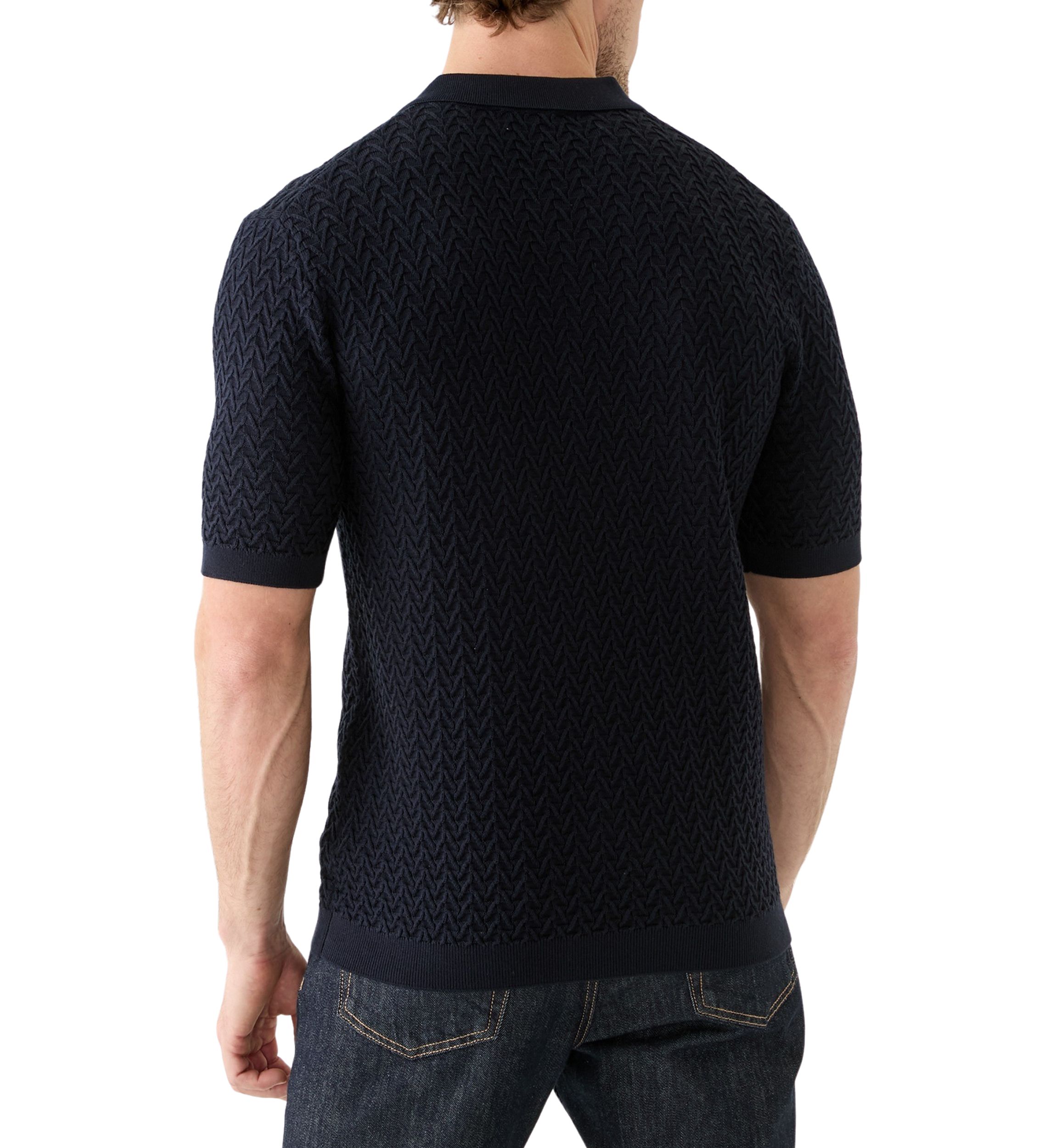 Short Sleeve Textured Zip Sweater Polo Shirt 