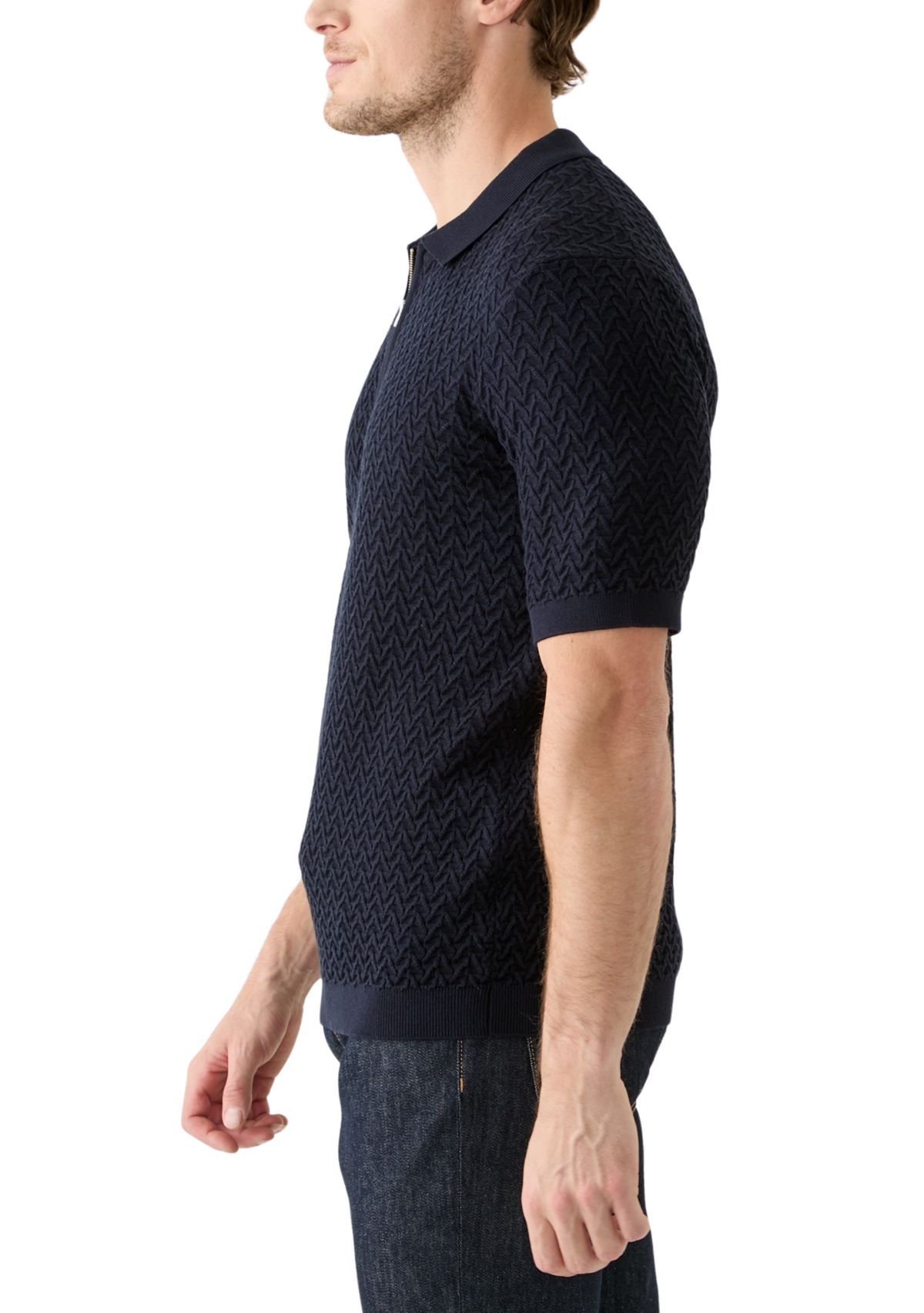 Short Sleeve Textured Zip Sweater Polo Shirt 