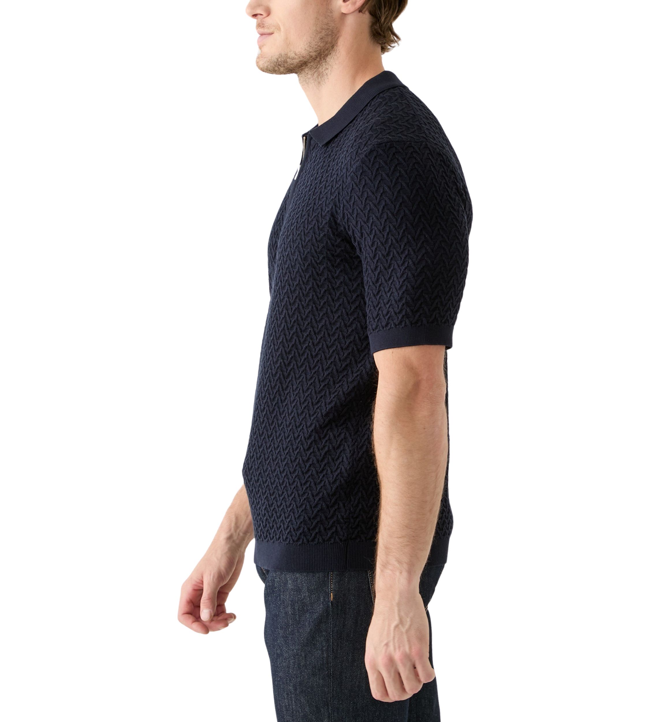 Short Sleeve Textured Zip Sweater Polo Shirt 