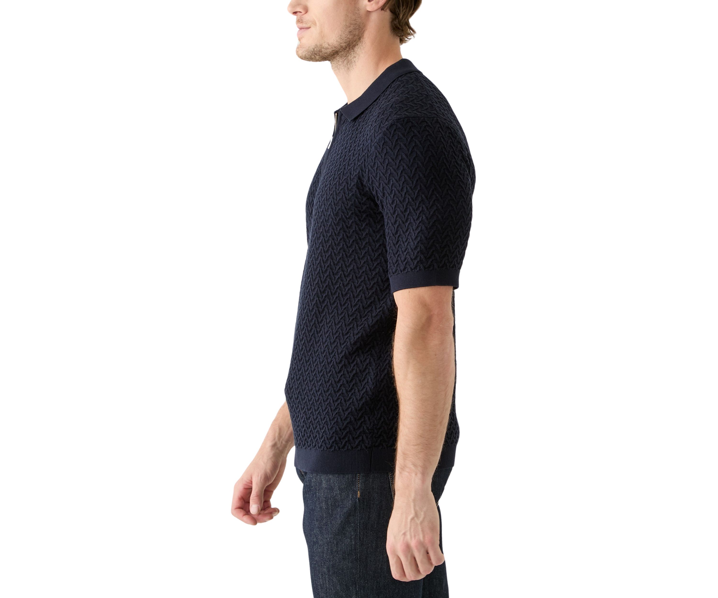 Short Sleeve Textured Zip Sweater Polo Shirt 