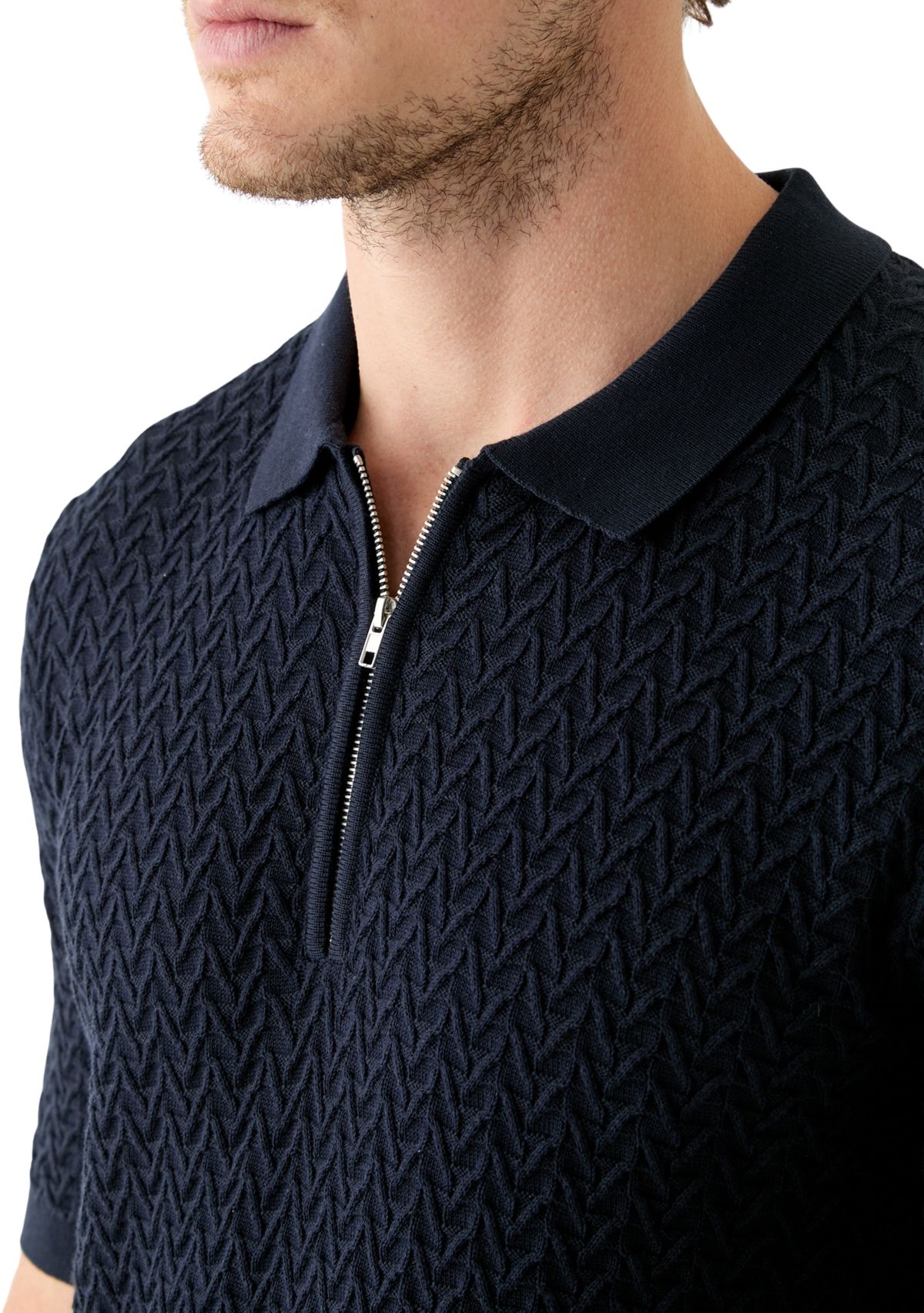 Short Sleeve Textured Zip Sweater Polo Shirt 
