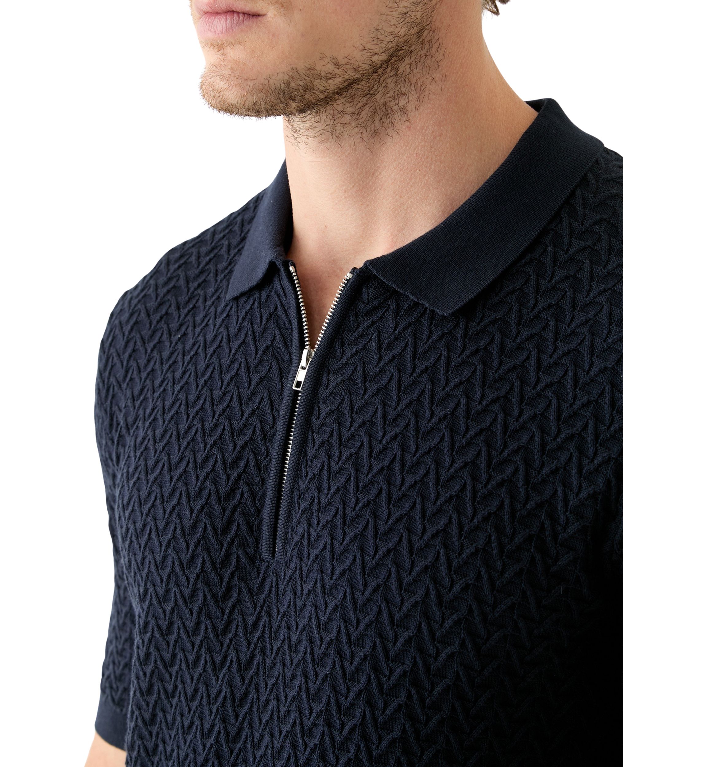 Short Sleeve Textured Zip Sweater Polo Shirt 
