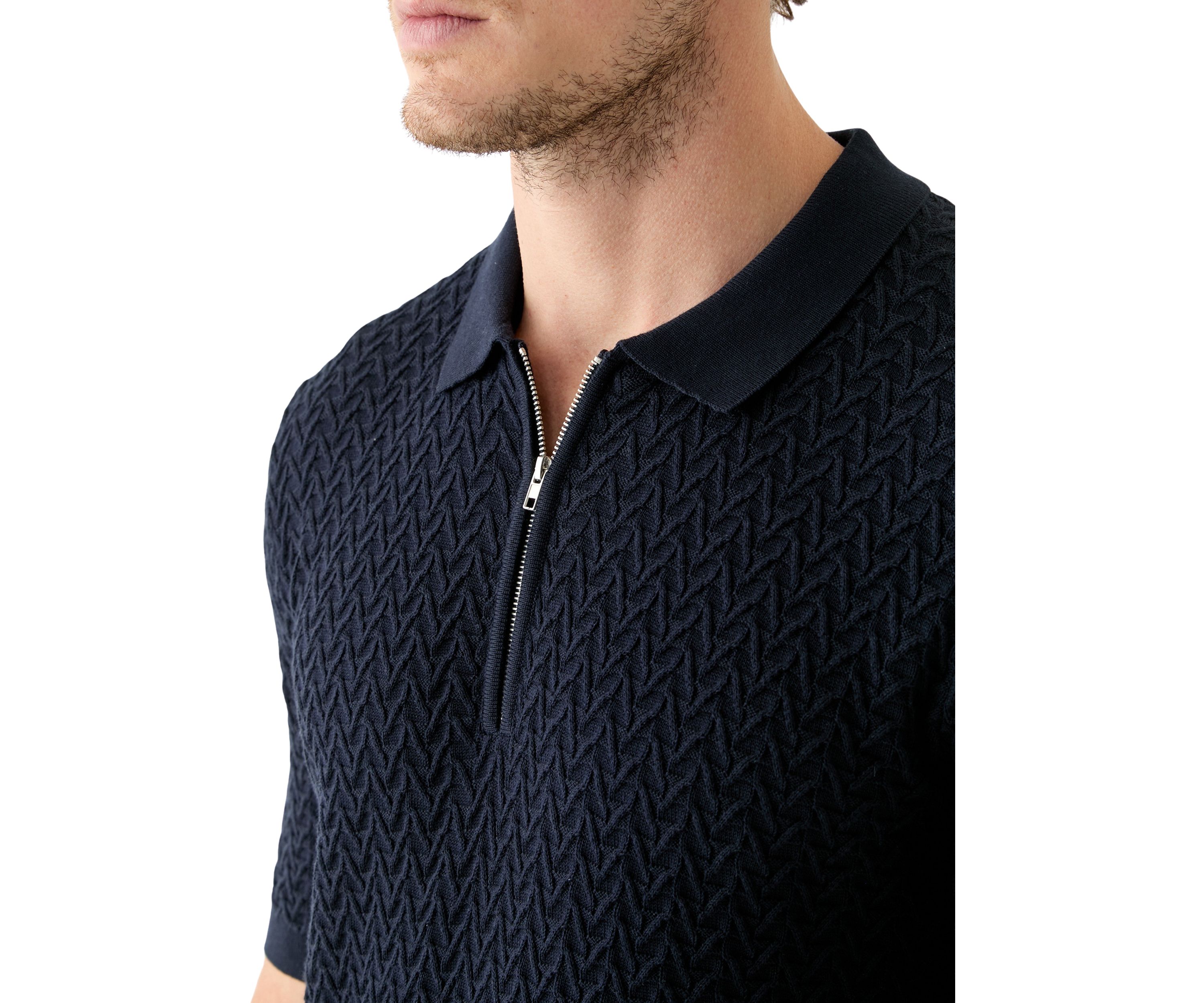 Short Sleeve Textured Zip Sweater Polo Shirt 